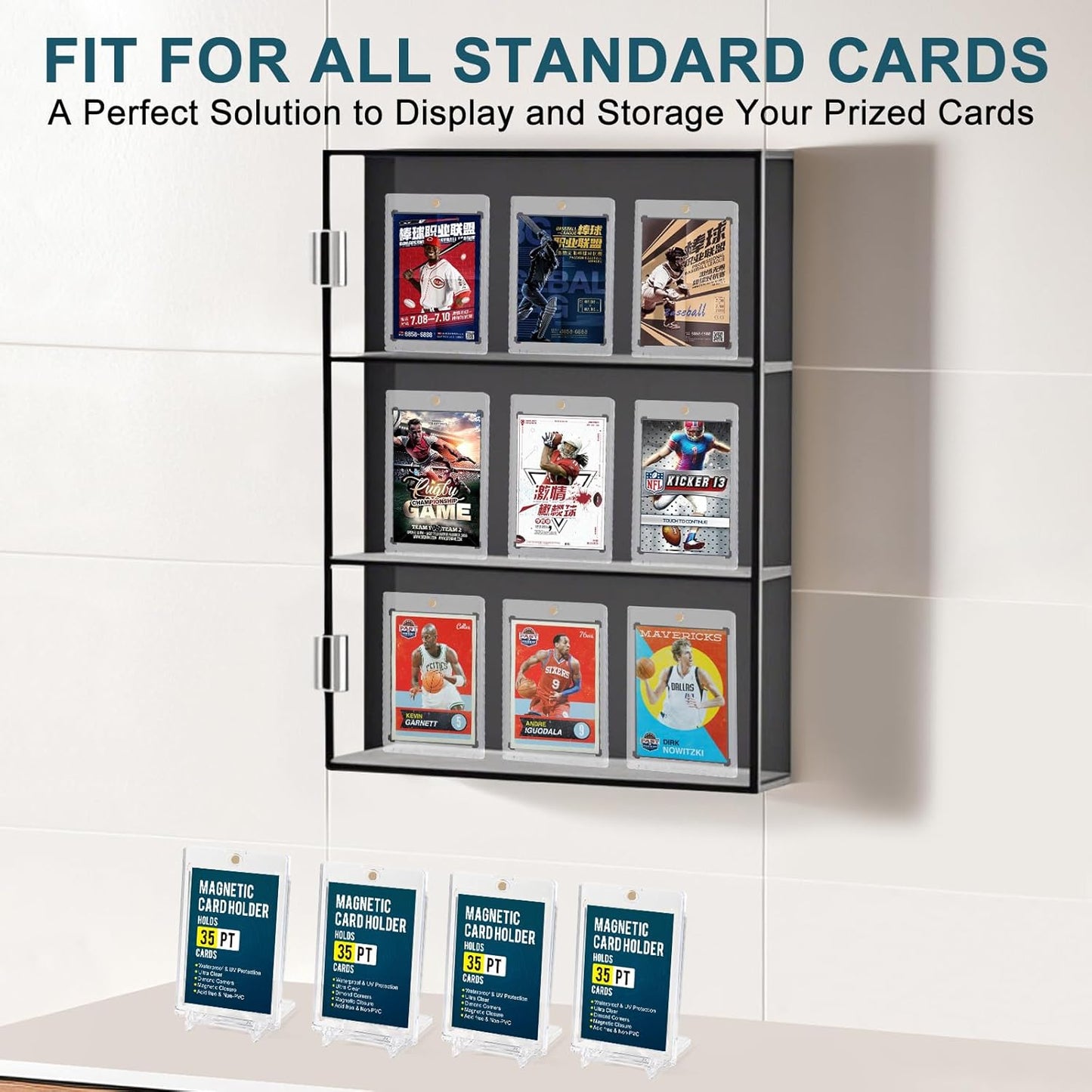 GEAoffice 100pc Magnetic Card Holder for Trading Cards, Hard Plastic 35pt UV Protection Baseball Card Holder with Display Stands for MTG, Sports Cards, Ultra Clear