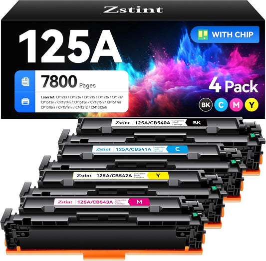125A Toner Cartridge set 4-Pack Replacement for HP 125A CB540A CB541A CB542A CB543A Compatible with HP LaserJet Pro Color CP1215 CP1515n CP1518ni MFP CM1312 CM1312nfi Printer Black Cyan Magenta Yellow