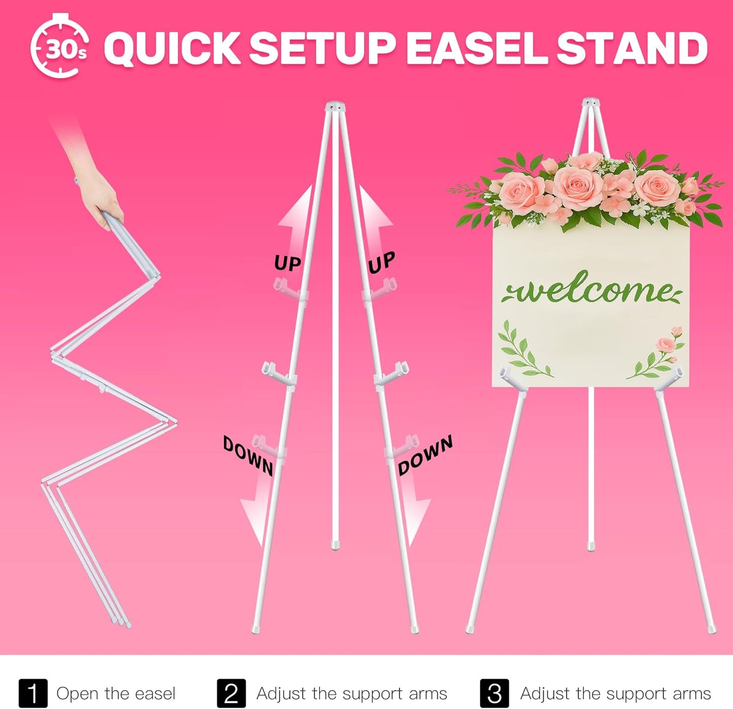 2 Pack White Easel Stand for Sign & Poster - 63" Adjustable Metal Easels for Wedding Welcome Sign, Painting, Canvas, Art Display - Portable Folding Tripod with Carry Bag, Holds 5 Lbs