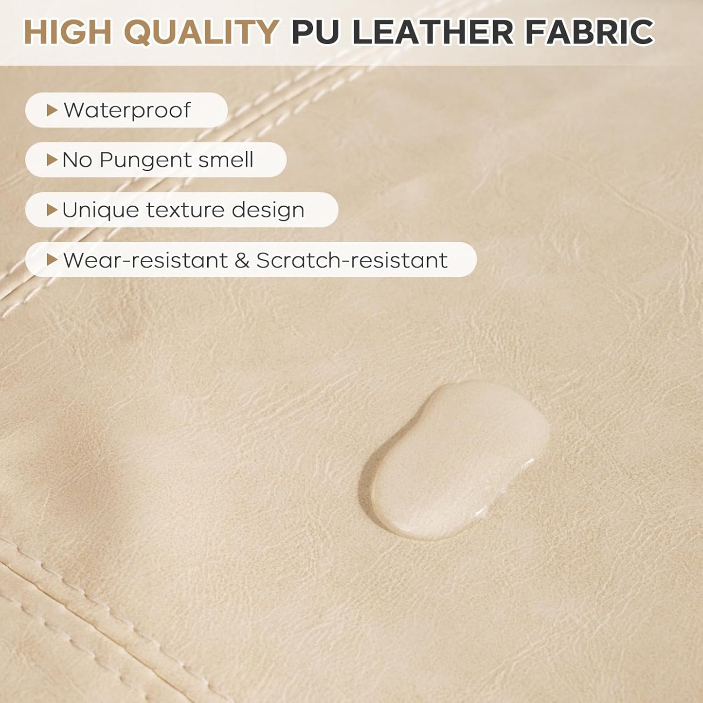 17.7" Square Unstuffed Pouf Ottoman Cover, Pu Leather Poufs Cube Foot Stool Poofy Ottomans Footrest, Decorative Casual Footstool for Living Room, Perfect to Rest Your Feet, Only Cover No Filler, Beige