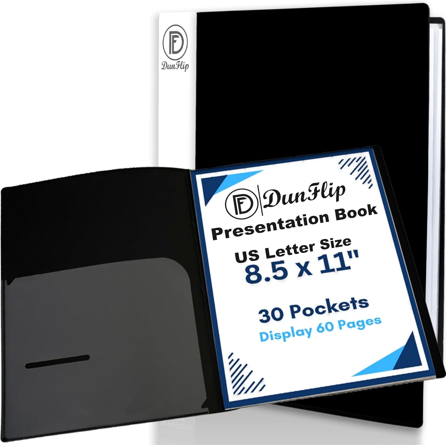 Presentation Binder with 30 Plastic Sleeves, 60 Pages 8.5x11 Display Book - Art Portfolio Organizer for Documents, Artworks, Certificates, Projects, Photos - Black