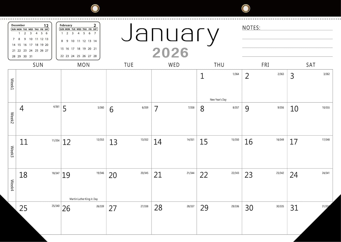 Wall Calendar -Calendar 2026-2027 from Jan. 2026 to Jun. 2027,18 Months Calendar,12"×17"Thick Paper with festival Dates and Ruled Blocks for Home or Office New Year and Christmas Gifts