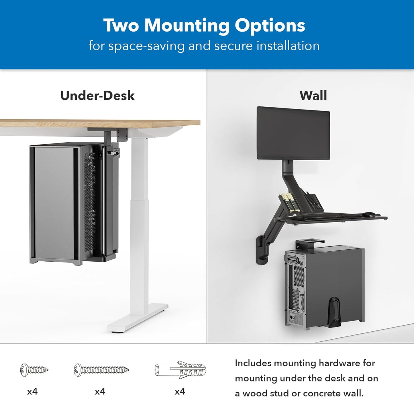 Mount-It! CPU Under Desk Mount Bracket, Height Adjustable Heavy Duty Computer Tower Wall Mount, 44 lbs Weight Capacity, Adjustable Width Computer Case Holder Installation Under Desk or On Wall, Black