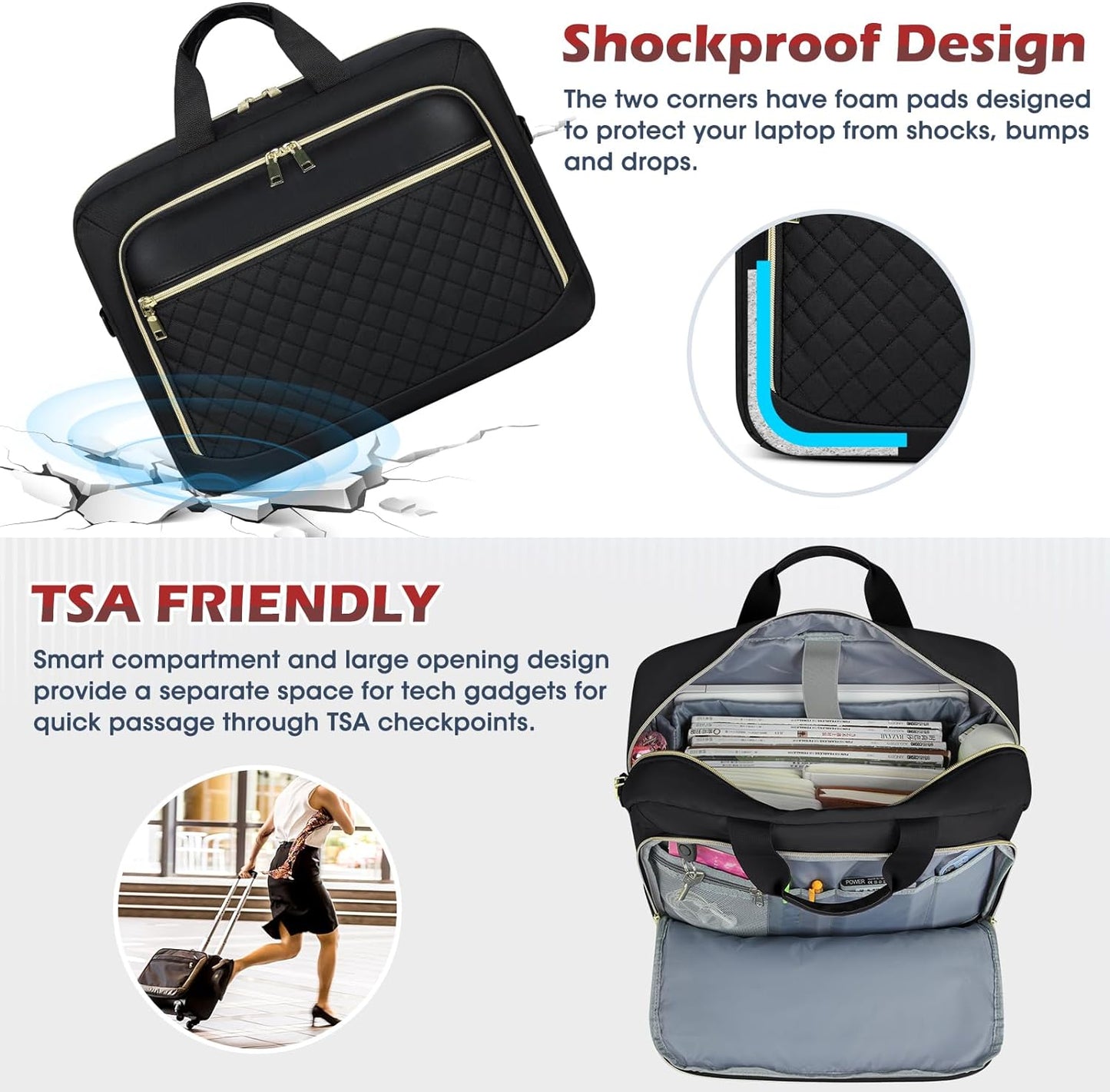 NEWHEY Laptop Bag 17.3 Inch Laptop Briefcase for Women Men Waterproof Shoulder Messenger Bag Large Computer Bag for Business Office Work College, Black