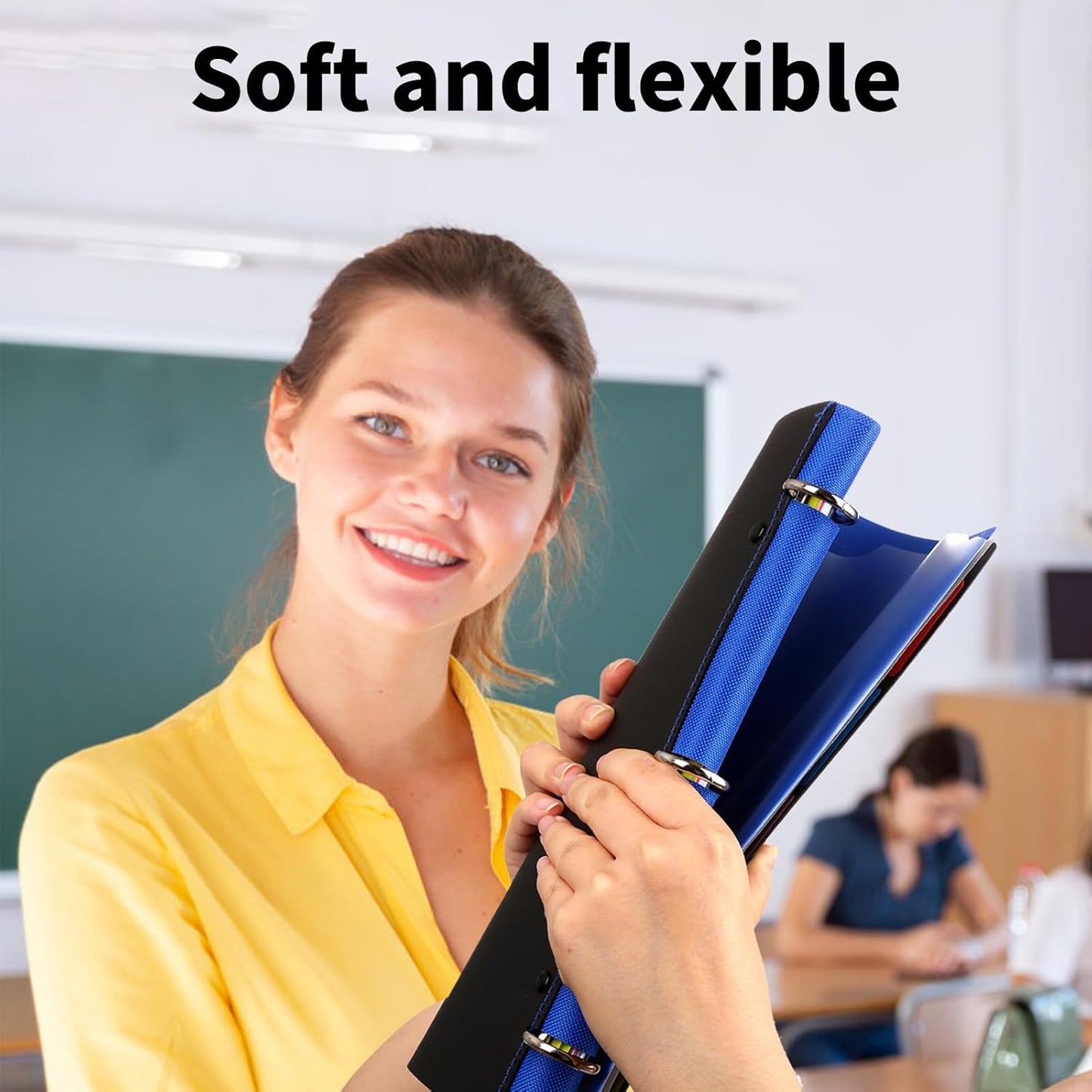 Pivotable Refillable Notebook, 1 Inch 3 Ring Notebook Binder, 100 College Ruled Paper, 5 Subject Notebook with Dividers and Folder Pockets, Tabs- Blue