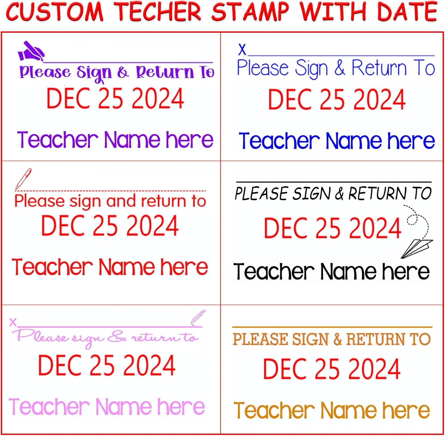 Custom-Teacher-Stamps with Date Self Inking Teacher Name Stamps Personalized Teacher Signature Stamp with Date Stamp Please Sign and Return Stamp 2025