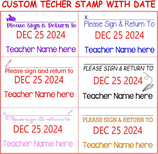 Custom-Teacher-Stamps with Date Self Inking Teacher Name Stamps Personalized Teacher Signature Stamp with Date Stamp Please Sign and Return Stamp 2025