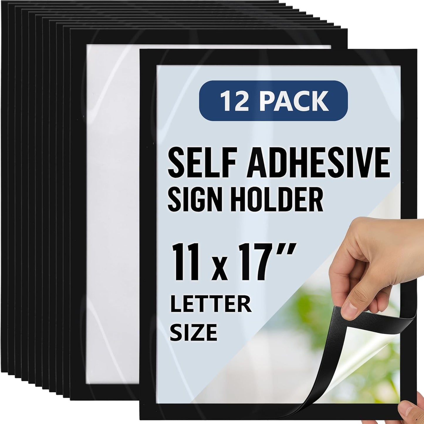 12 Pack Magnetic Sign Holder 11 x 17 with Adhesive Back - Magnetics Poster Frame & Magnetic Paper Holder - Reusable Adhesive Frames 11x17 - Magnet Frame for Wall Windows - Magnet Document Holders