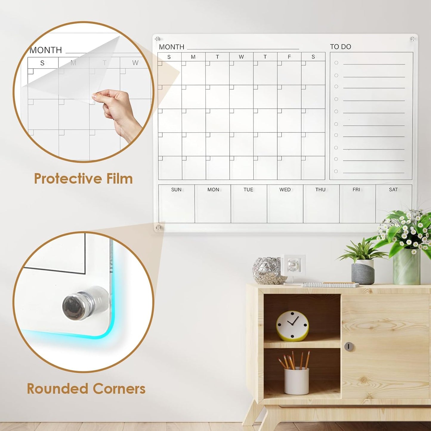 MAKELLO Acrylic Calendar for Wall, Clear White Board Calendar for Office, School, Home, Monthly Whiteboard with Weekly, 32x24 in