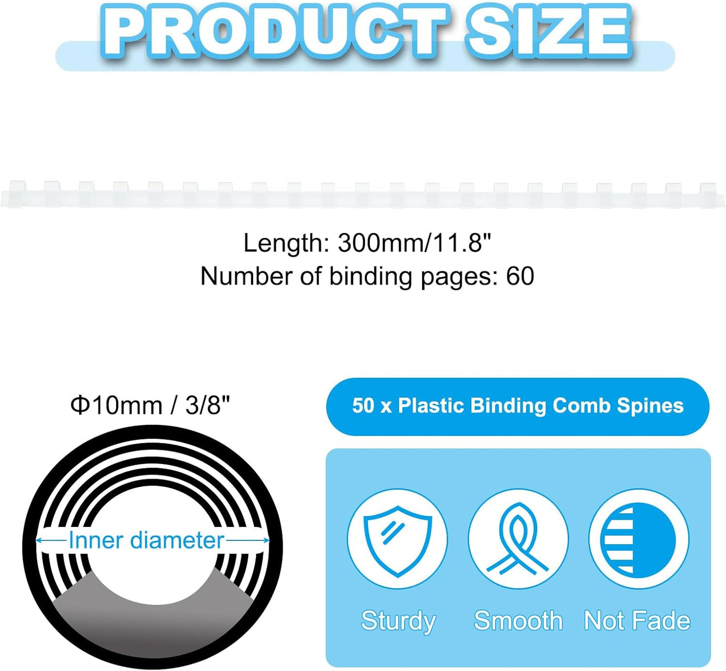 PATIKIL 10mm (3/8") Plastic Binding Combs, 50 Pcs 21 Rings Comb Binding Spines 60 Sheet Capacity Letter Size for Binding Paper Sheets, White