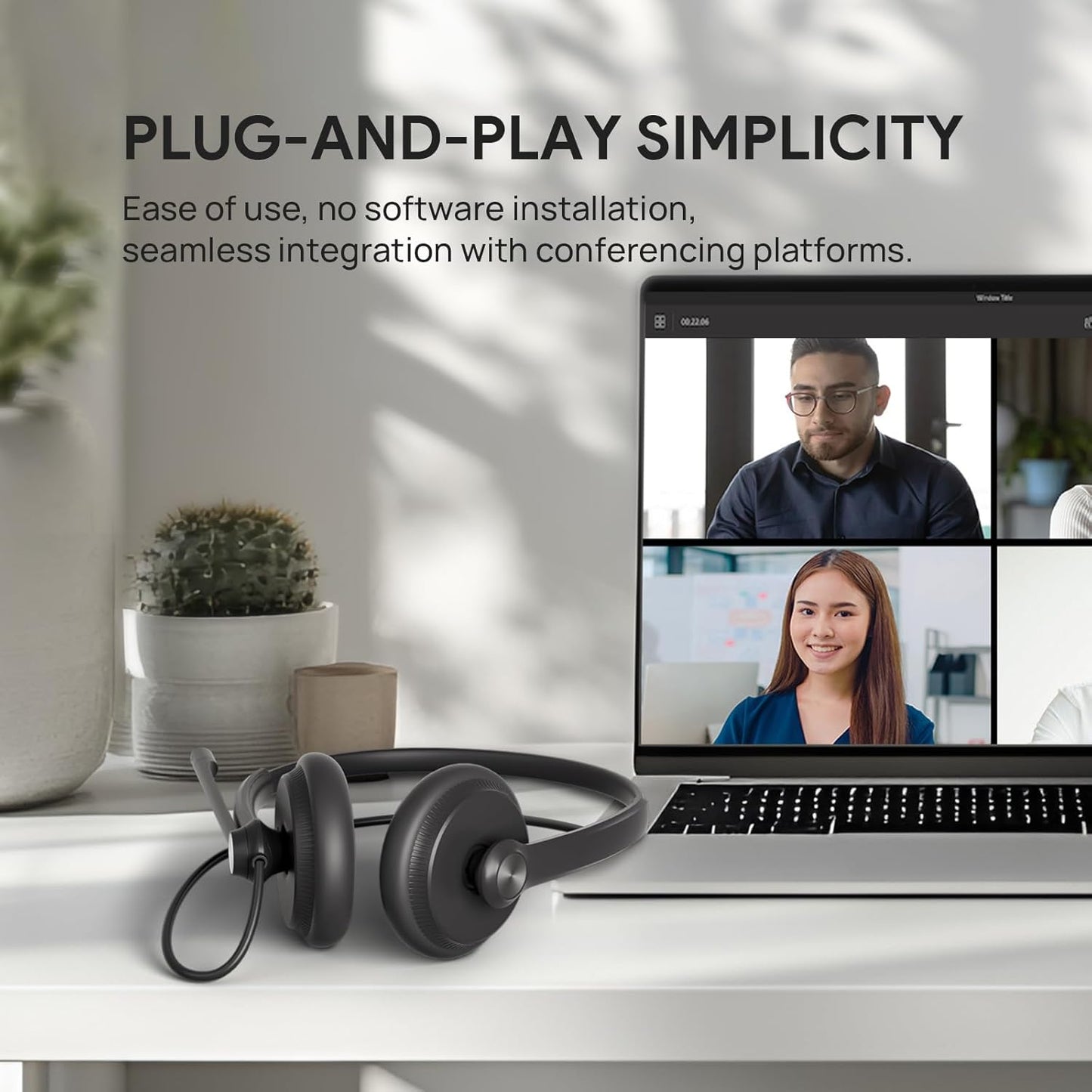 Yealink UH34 USB Headset with Mic,Stereo Wired Headphones with Noise Cancelling Microphone,Teams Certified,Professional Work Headphones for VoIP Phone PC Computer Call Center Office