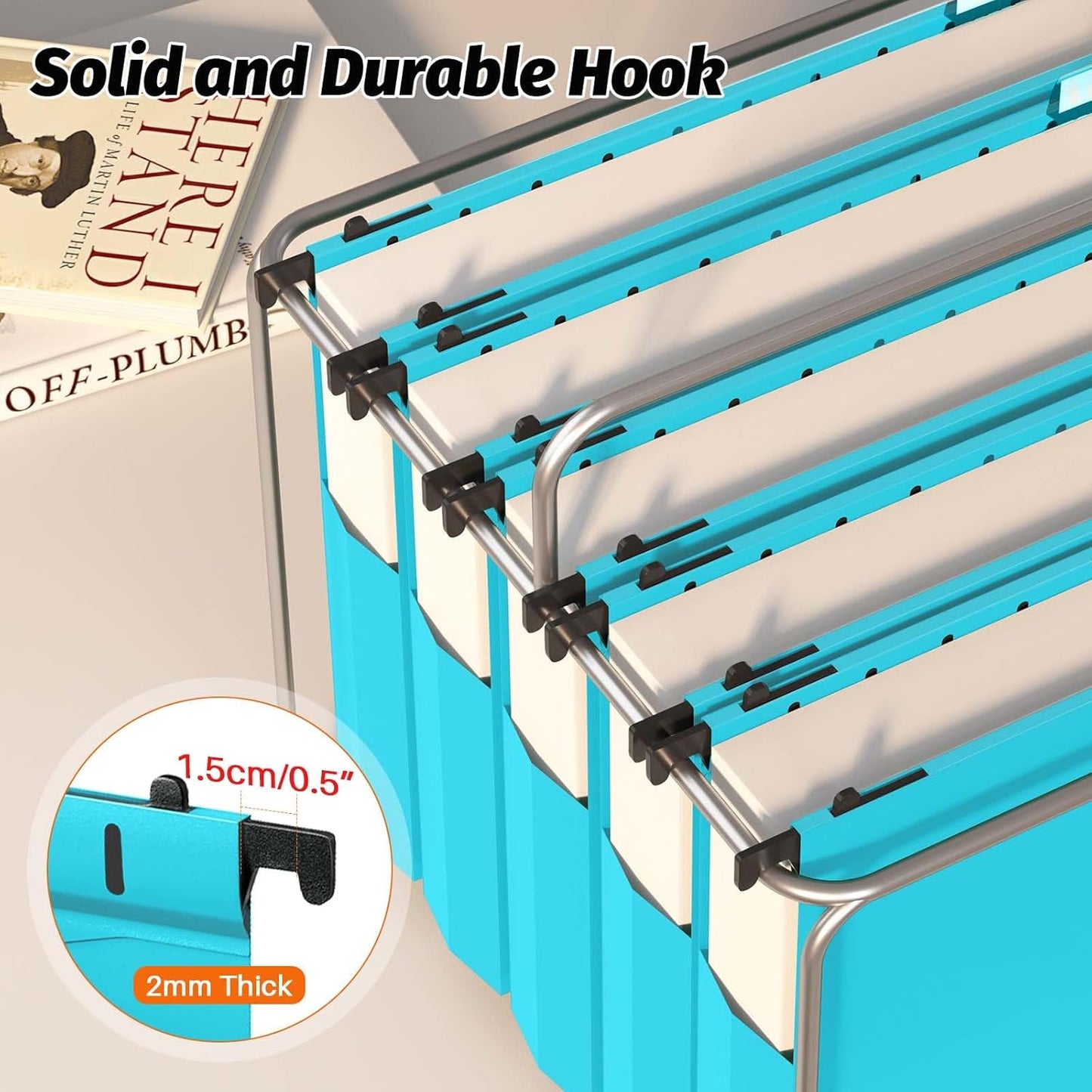 Extra Capacity Plastic Hanging File Folders,12 Pack Reinforced Expanding Hang Folder Letter Size,Accordian Pocket,Heavy Duty 2 Inch Expansion, Hard Hanging Folder Organizer for Office Home,Blue