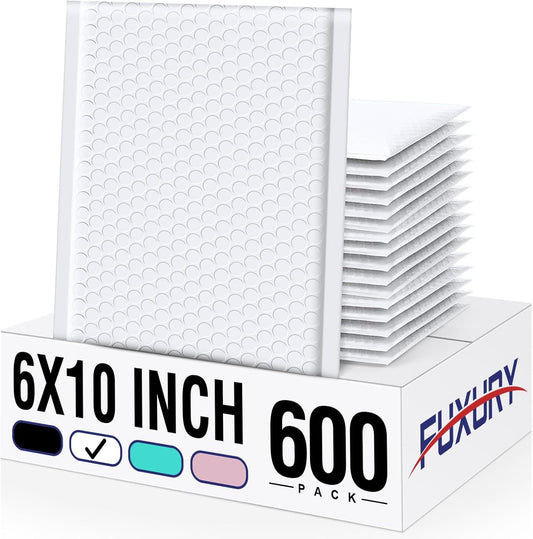 Fuxury Bubble Mailers 6x10“ 600 Pack White Padded Envelopes Usable Size 6x9" Thick Mailing Envelopes Bubble Padded, Shipping Bags for Mailing,Packaging, Small Business, Boutique, Bulk #0