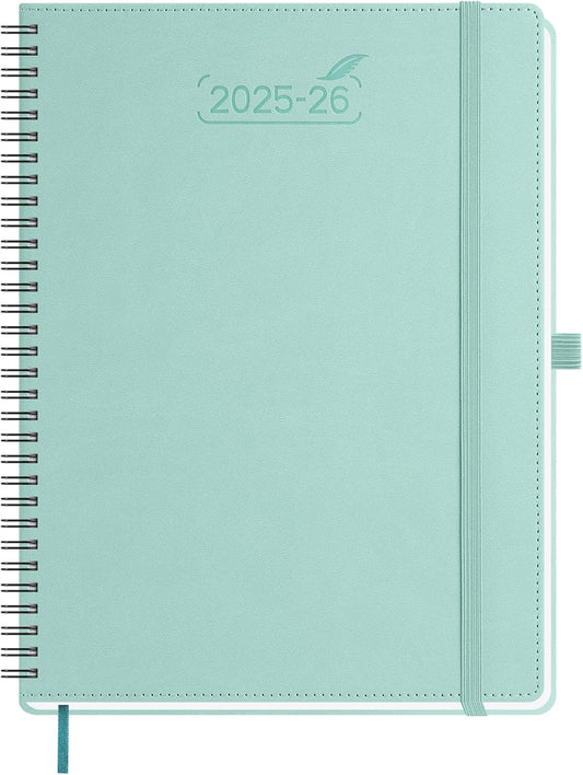 BEZEND Planner 2025-2026 Weekly and Monthly, 8.5" x 11" Academic Calendar (Jul 25-Dec 26) Vertical Daily Appointment with Hourly Timeslot & Monthly Tab, Spiral, PU Leather Softcover - Mint Green