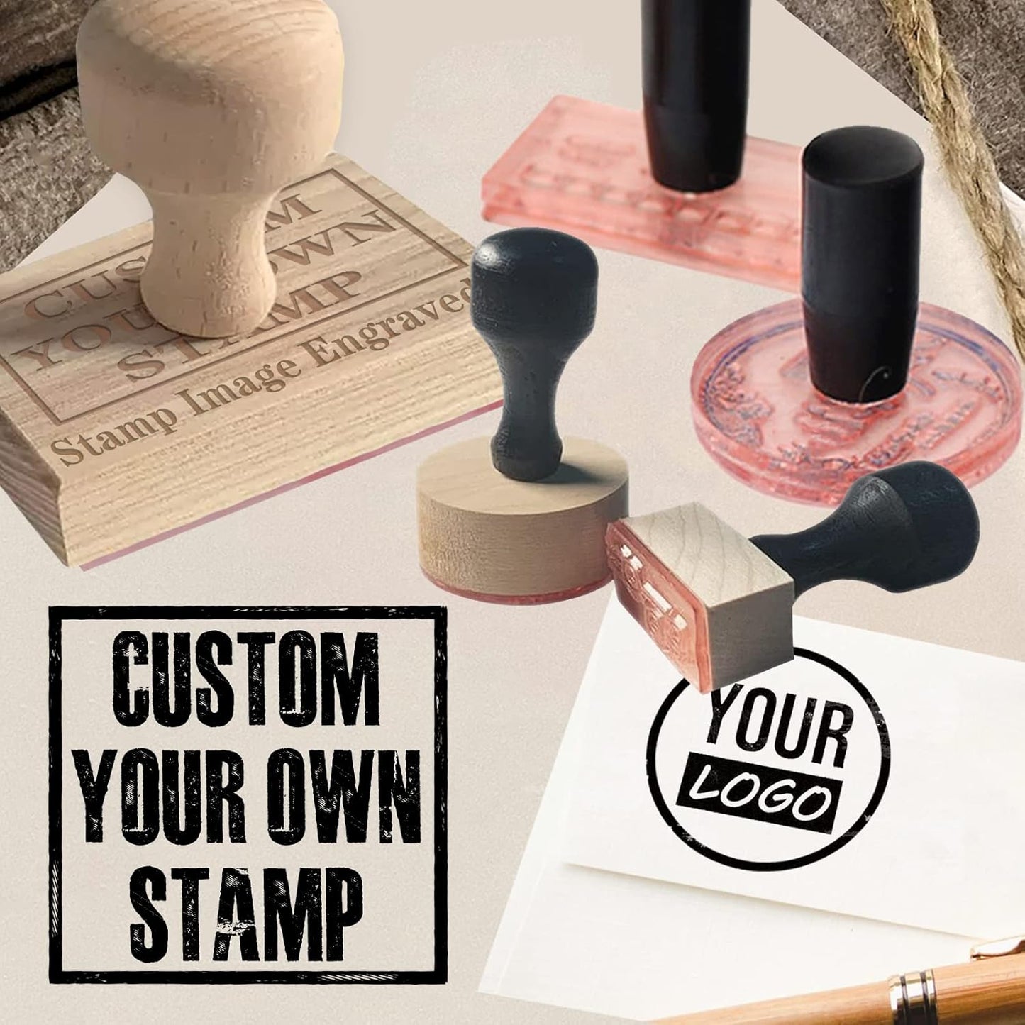 Custom Stamp with Logo Text - Personalized Rubber Stamp with Handle - Address Stamps for Business or Crafting - Rectangle 1"x4"