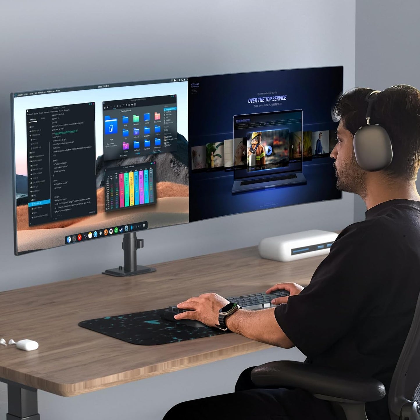 Suptek Dual Monitor Arm Desk Mount,Ultrawide Dual Monitor Arm for 2 Monitor Screens up to 38 inches and Max 22lbs Each,Extra Tall 15.75" Pole Fully Adjustable Monitor Stand for Desk,Black(MD9442MB)