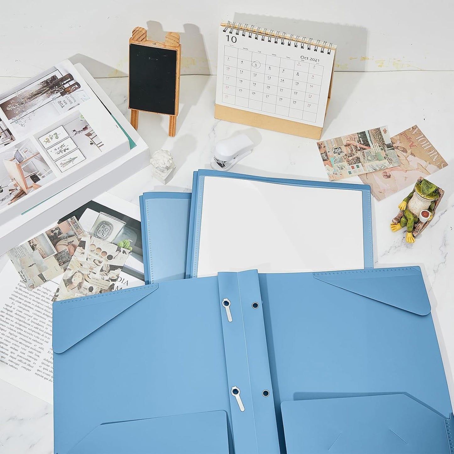 Henoyso 72 Pcs Plastic Folder with Clear Front Pocket and 3 Prong Plastic Folders with Card Slot Pocket Folders with Prongs for School Office (Haze Blue)