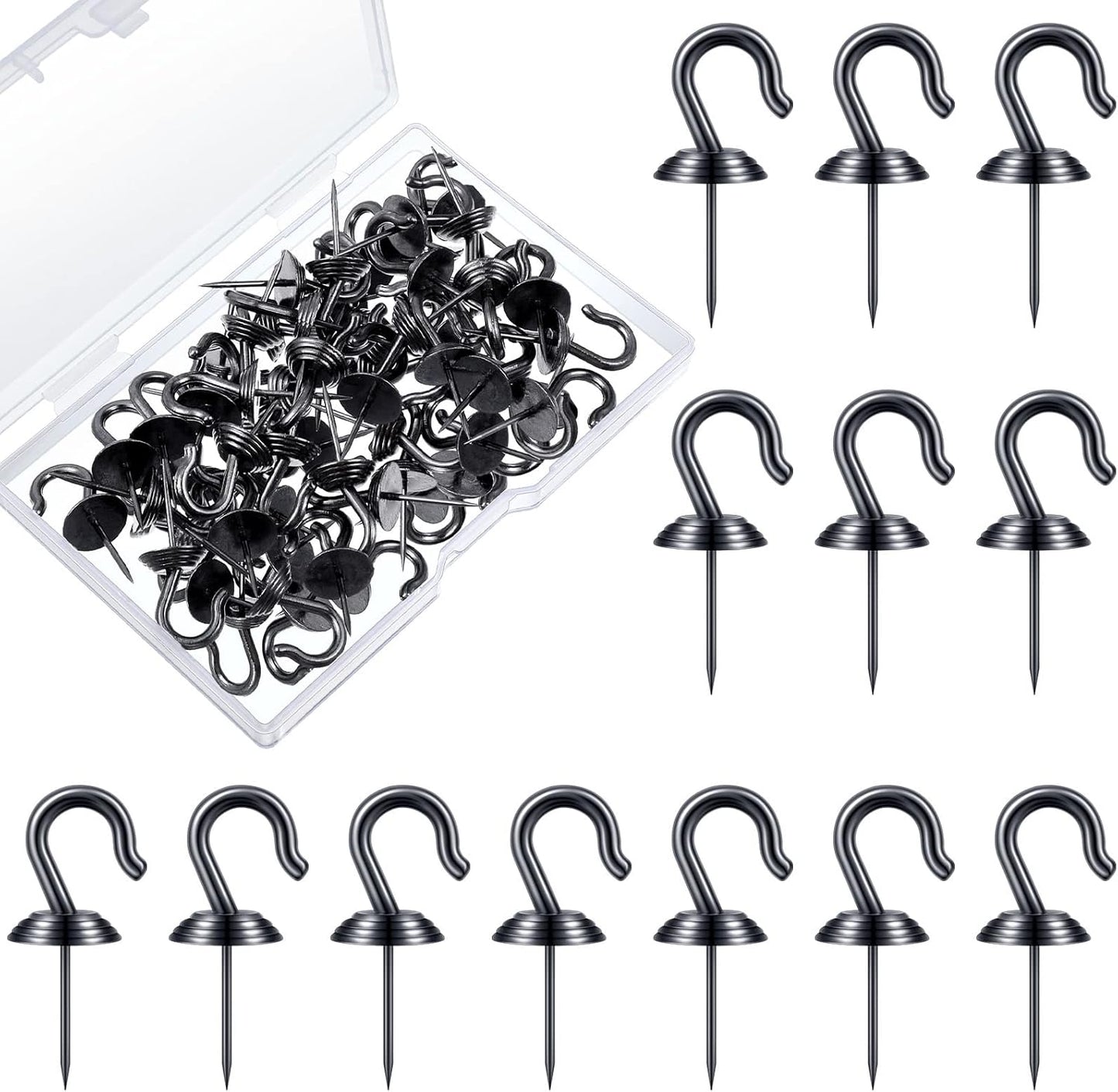 Hotop 30 Pieces Push Pin Wall Hooks Metal Thumb Tack Hangers Iron Alloy Nail Decorative Picture Hooks for 20 Lbs Home Office School Party Supply (Black)