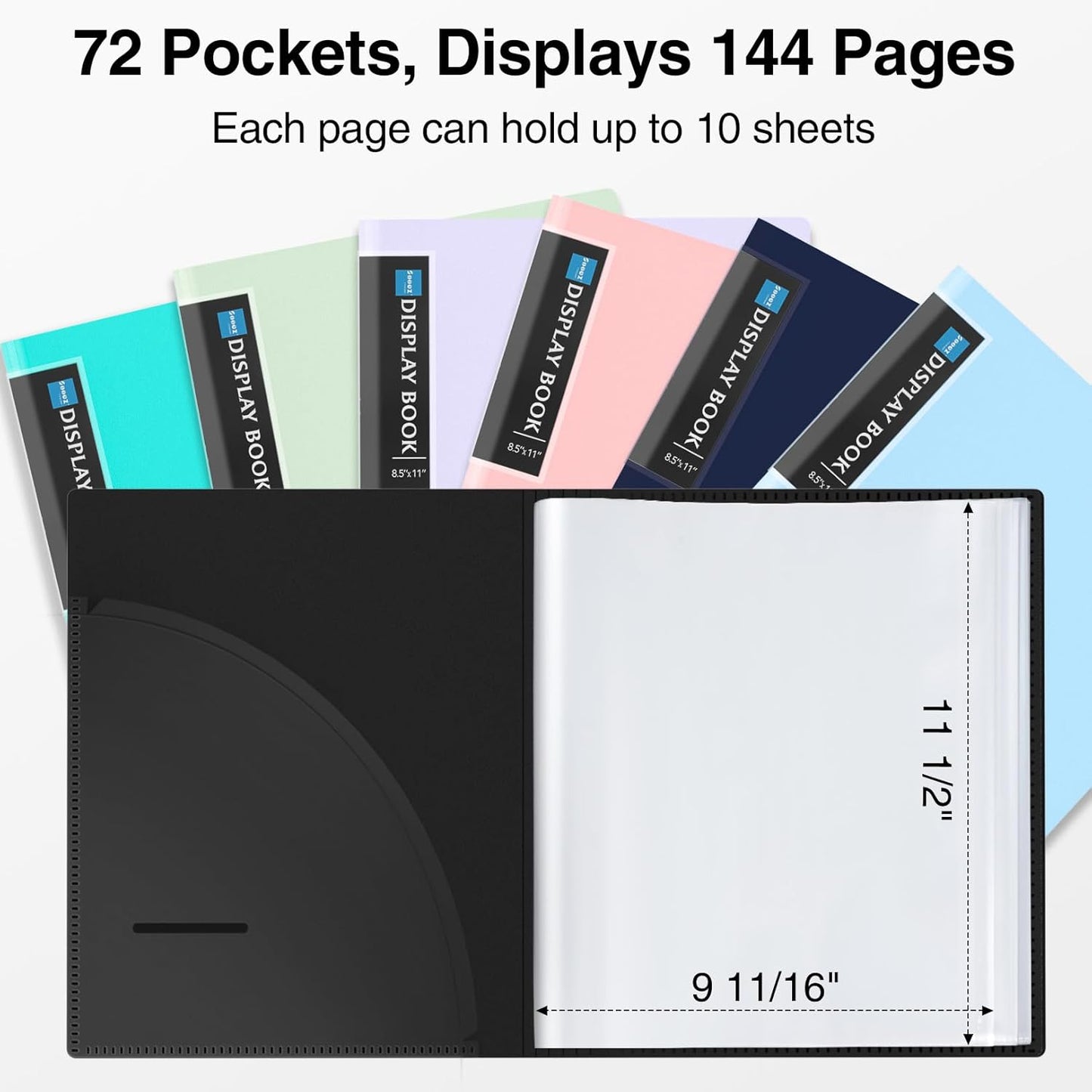 Sooez 4 Pack 72 Pocket Binder with Plastic Sleeves & Elastic Band, Large Capacity 8.5x11 Presentation Book Display 144 Pages, Art Portfolio Document Folder with Clear Sheet Protectors
