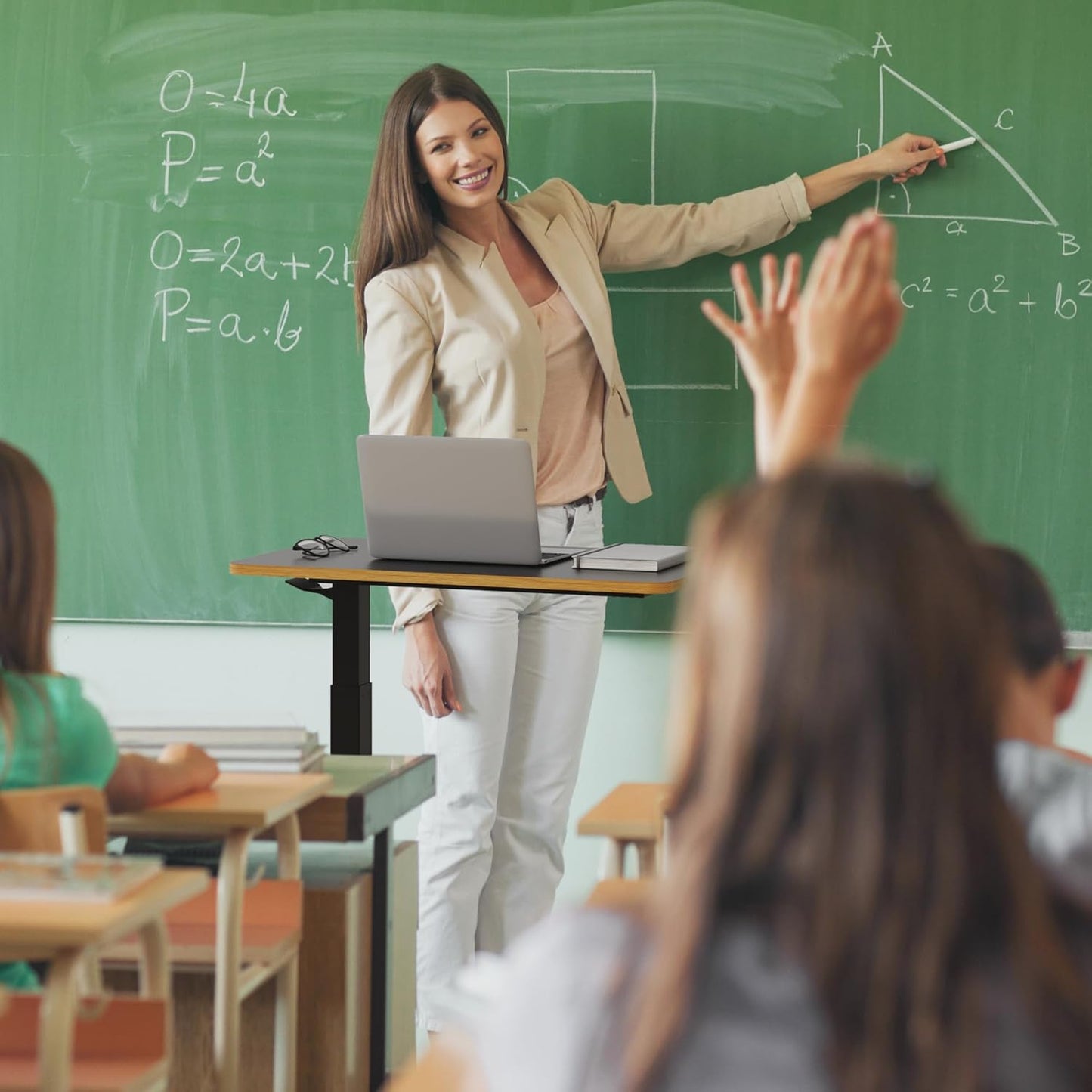 SANODESK Mobile Standing Desk with Hidden Wheels,Pneumatic Laptop Desk Rolling Computer Cart Movable Height Adjustable Small Sit Stand Desk for Home Office(27.6" W x 15.7" D, Black+Maple Band)