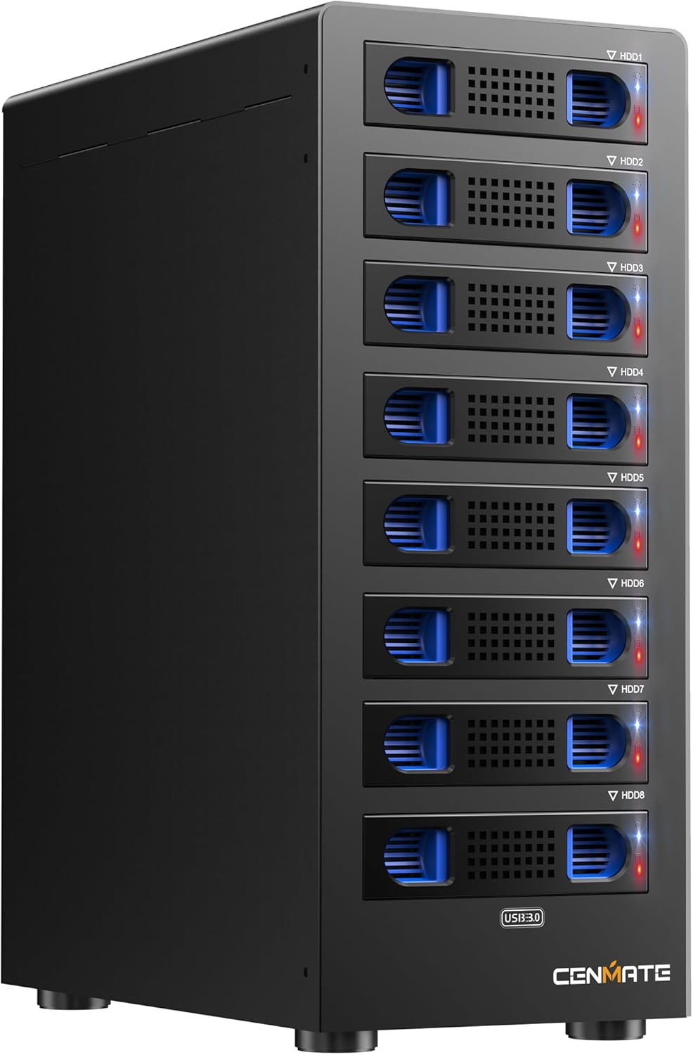 8 Bay Hard Drive Enclosure with Cooling Fan for 2.5/3.5" SATA HDD/SSD with USB A/C 3.0 Cable, 3.5 Hard Drive Enclosure Supports 160TB Capacity, Tool-Free HDD Enclosure, DAS(NO RAID/NAS)