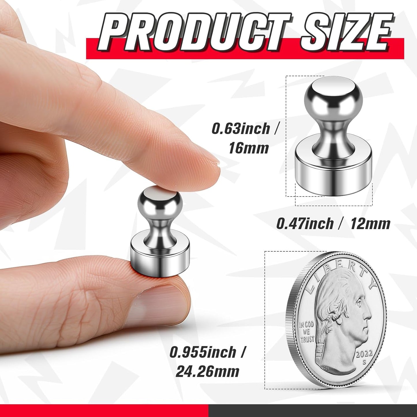 FINDMAG 42 PCS Fridge Magnets, Strong Neodymium Magnets for Whiteboard, Silver Push Pins for Home, Map, Office, Kitchen Accessories