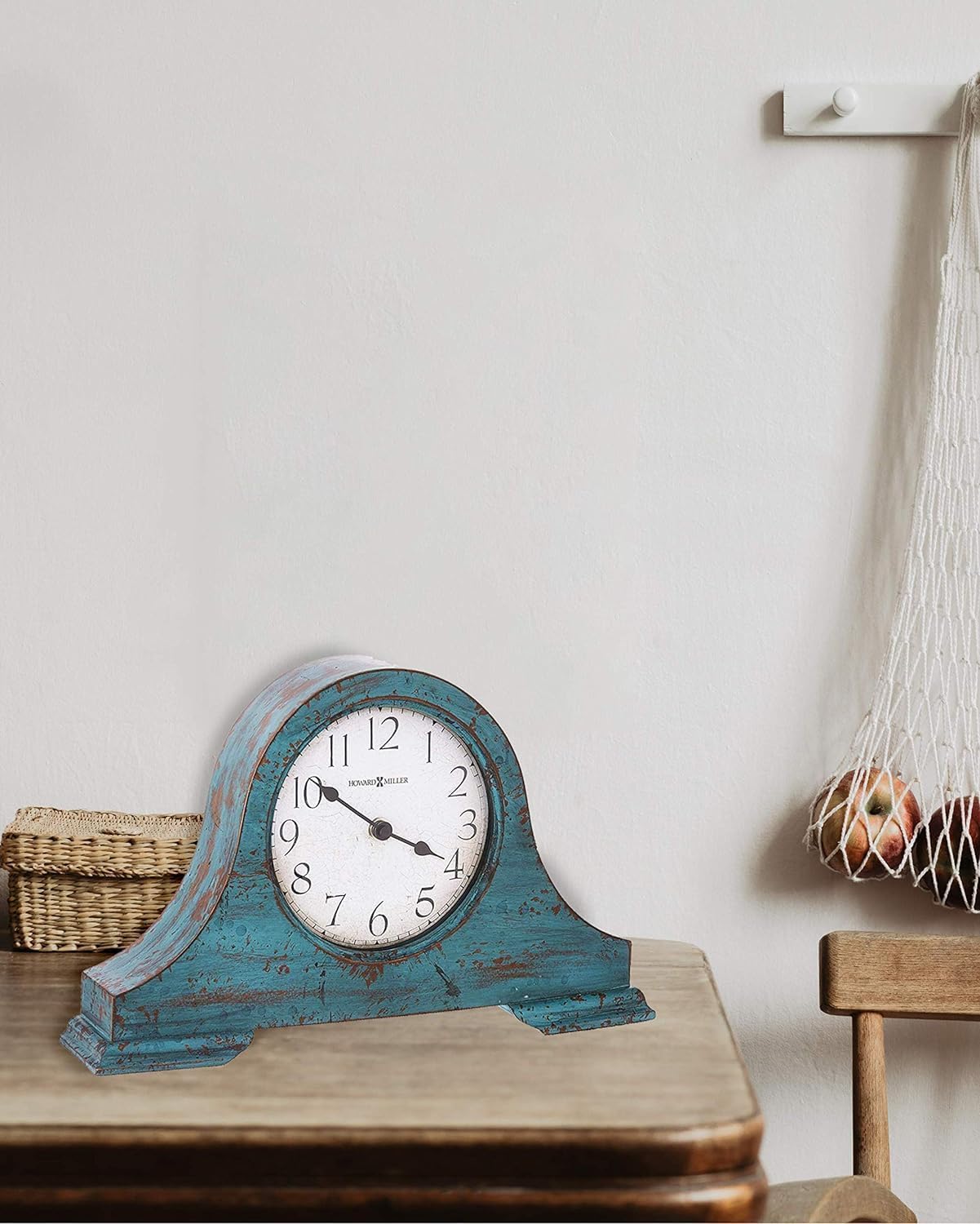 Howard Miller Tamson Mantel Clock, Blue Finish Vintage Wooden Design Round Top Molding, White Analog Dial Quartz Movement Perfect for Home Decor, Office & Living Room, Battery Operated