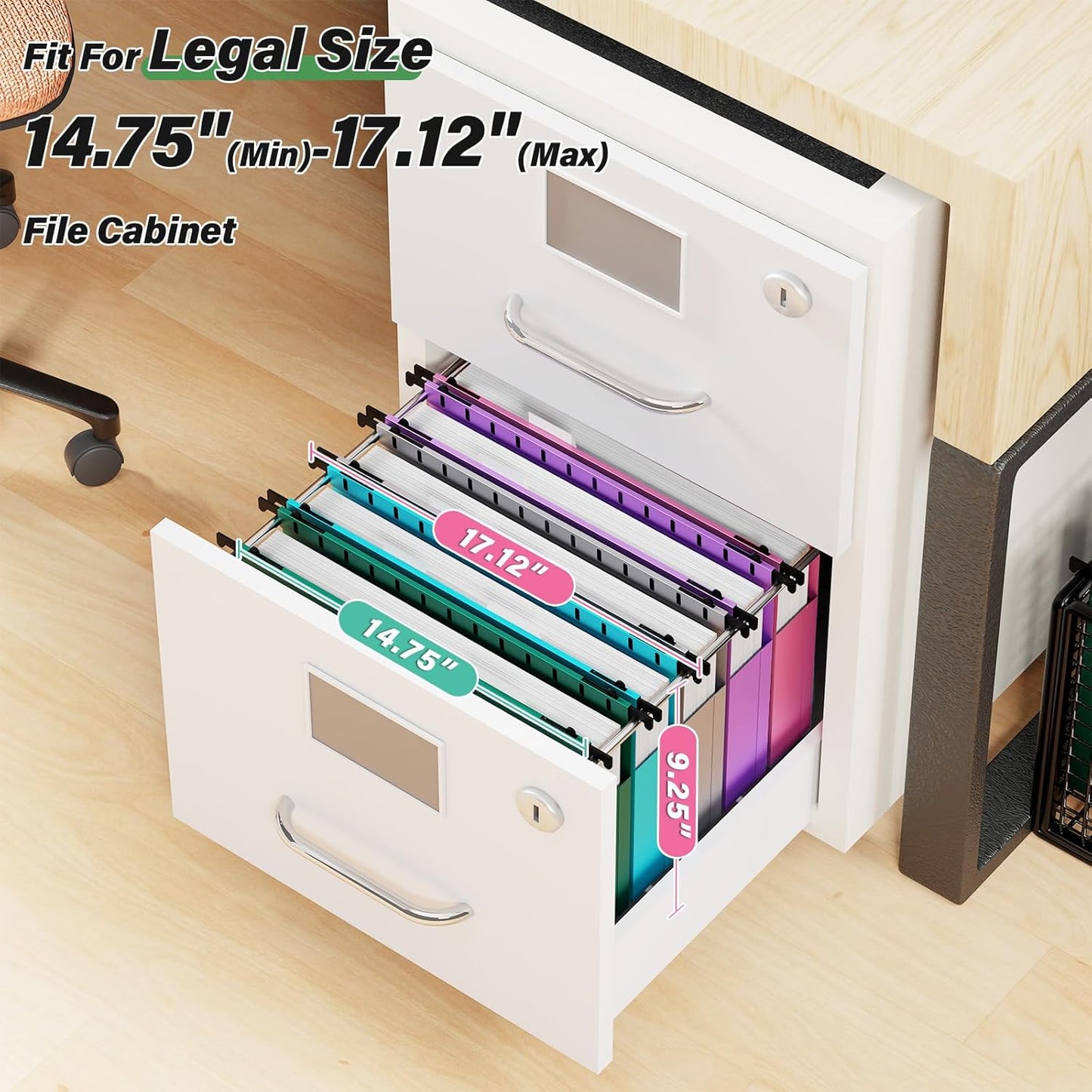 Extra Capacity Legal Plastic Hanging File Folders,2" Expanding Accordian Pocket with Black Insert Gasket,Heavy Duty for Filing Cabinet,Hard and Durable Hang Folders,Legal Size,12 Pack (Assorted Color)