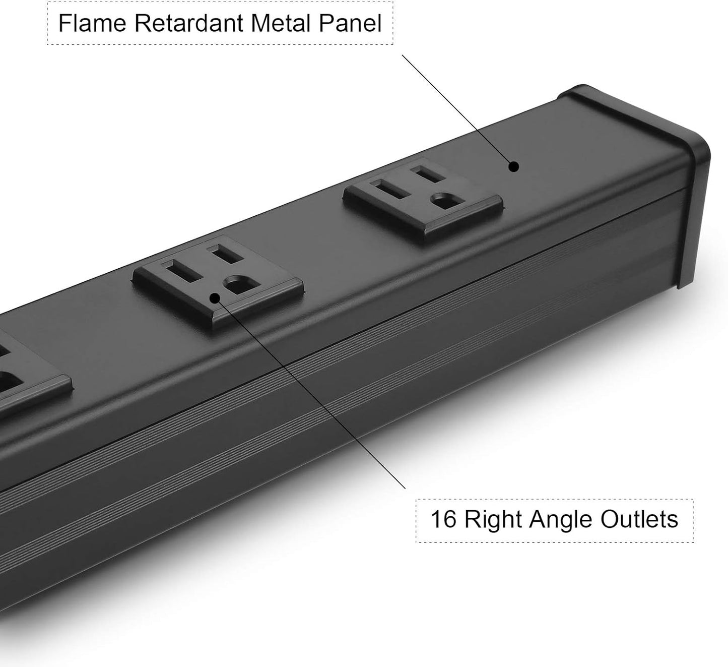 Heavy Duty Power Strip - 16 Outlet Industrial Metal Strip, 6FT Cord, 15A, 125V, 1875W (Black)