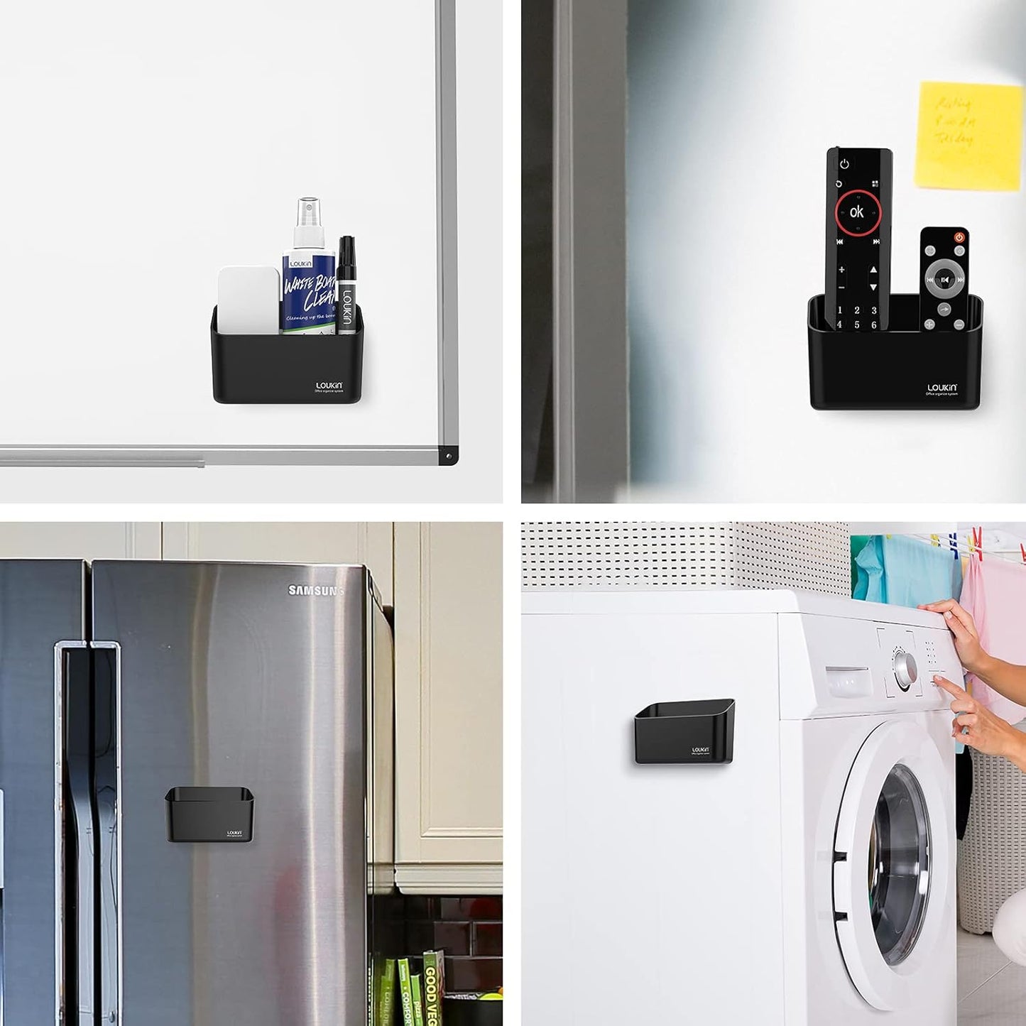 loukin Magnetic Marker Holder, Dry Erase Marker Holder, Remote Control Holder, Magnetic Storage Organizer for Whiteboard or Refrigerators (Black)