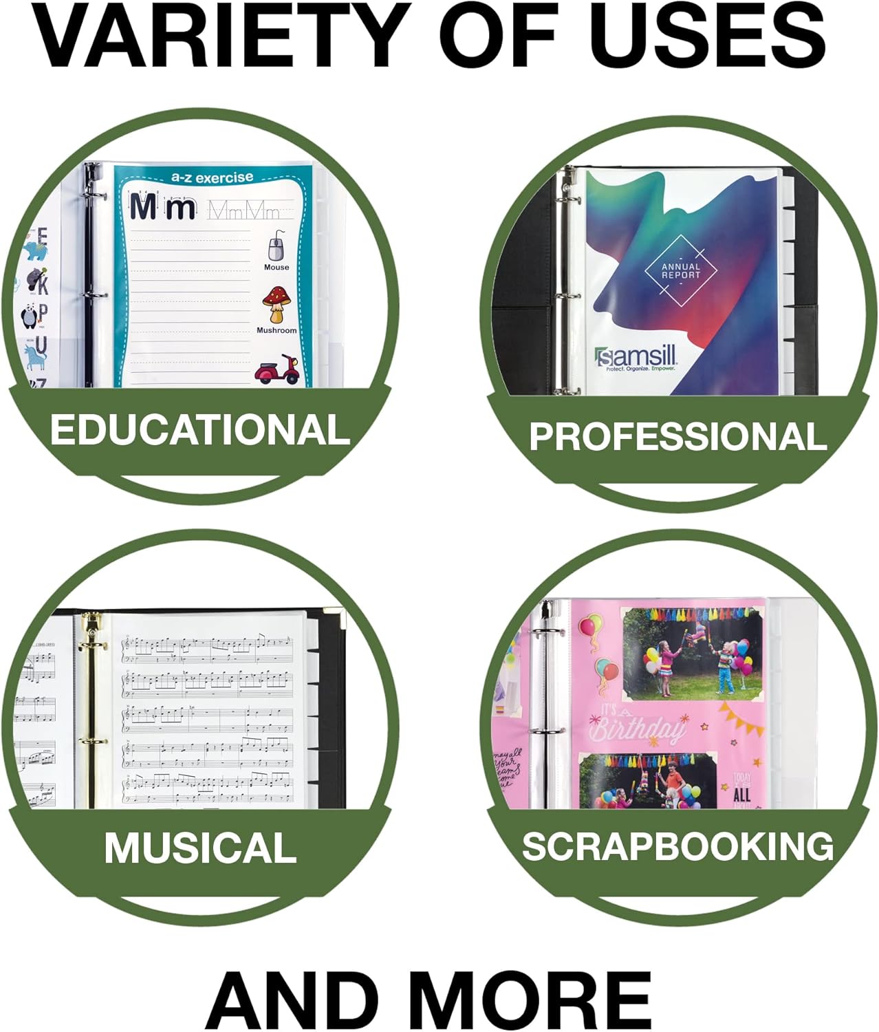 Samsill Sheet Protector Dividers, 8.5 x 11 Inch Page Protectors for 3 Ring Binder with Pockets, Super Heavy Duty, 8 Binder Dividers with Tabs, Letter Size, Top Loading, Acid Free, 1 Set