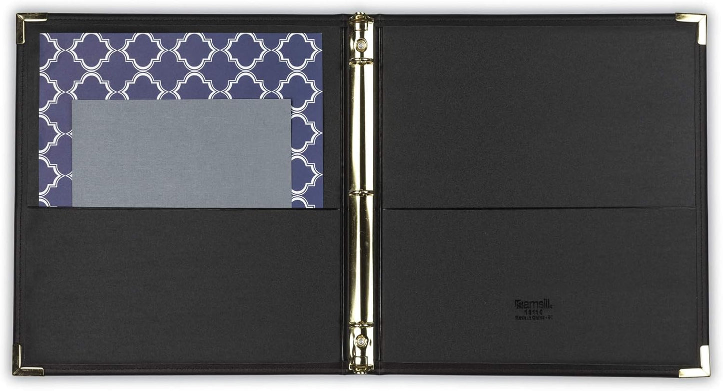 Samsill Classic Collection Leather 3 Ring Binder, Executive Presentation Portfolio, 0.5 Inch (Holds 100 Sheets), Brass Round Ring, Black
