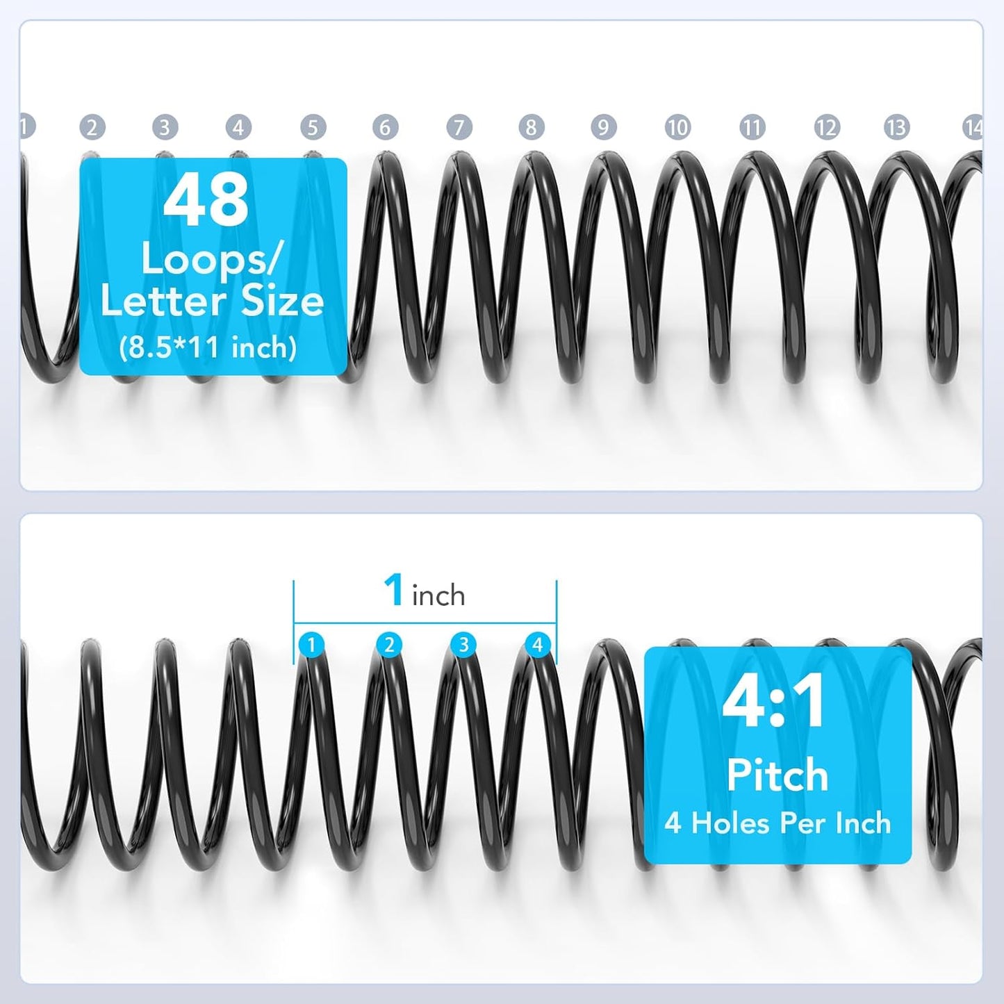 MAKEASY 100 Pack Plastic Spiral Binding Coils, 5/16"(8mm), 90 Sheet Capacity, 4:1 Pitch Black Binding Spirals for Home School and Office use