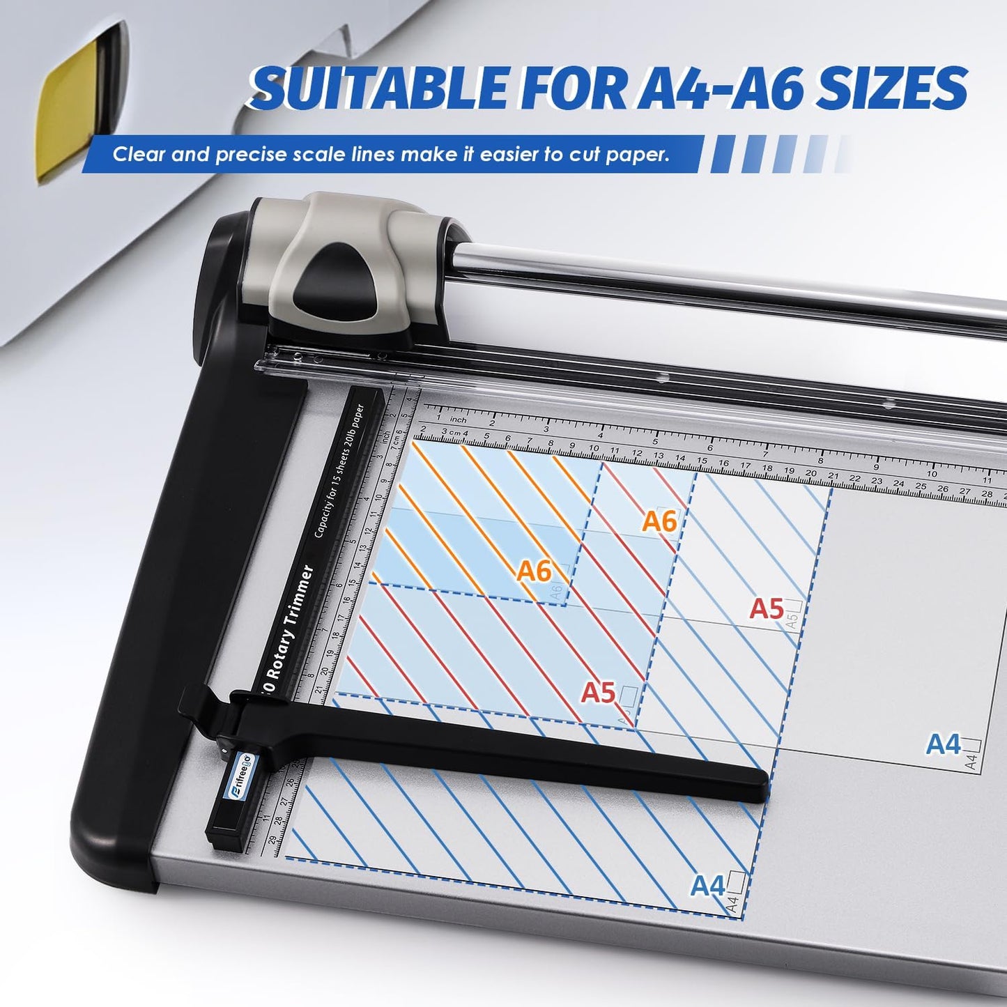 Rotary Paper Trimmer, 15 Sheets Heavy Duty Paper Trimmer, 360mm(14.17") Cutting Length, Commercial Grade Rotary Paper Cutter for Home/Office/School, Black & Silver