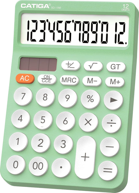 CATIGA 12 Digit Desktop Calculator Basic Desk Calculator with Large LCD Display, Big Buttons, 4 Function, Solar and Battery Dual Power, for Office, School, Home, SD-1292 Mint