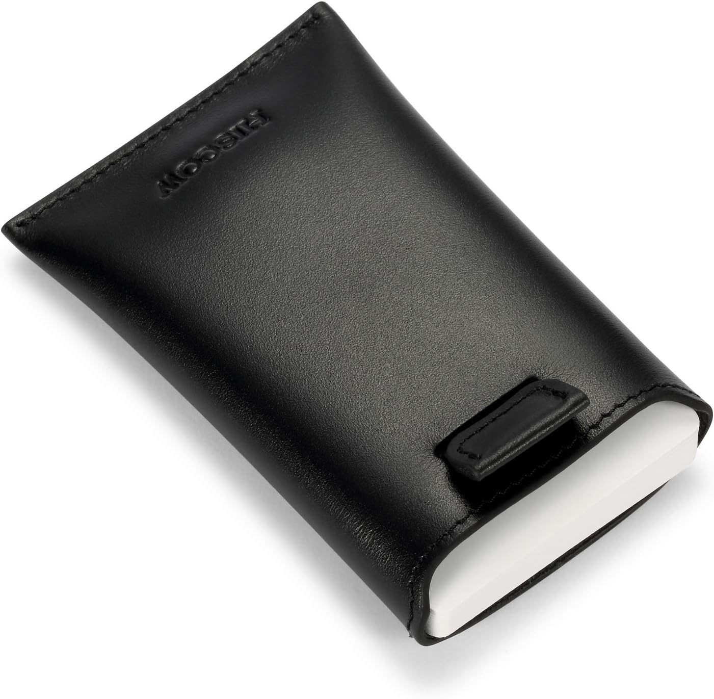 HISCOW Business Card Holder with Flap for Dispensing Cards - Italian Calfskin (Black)