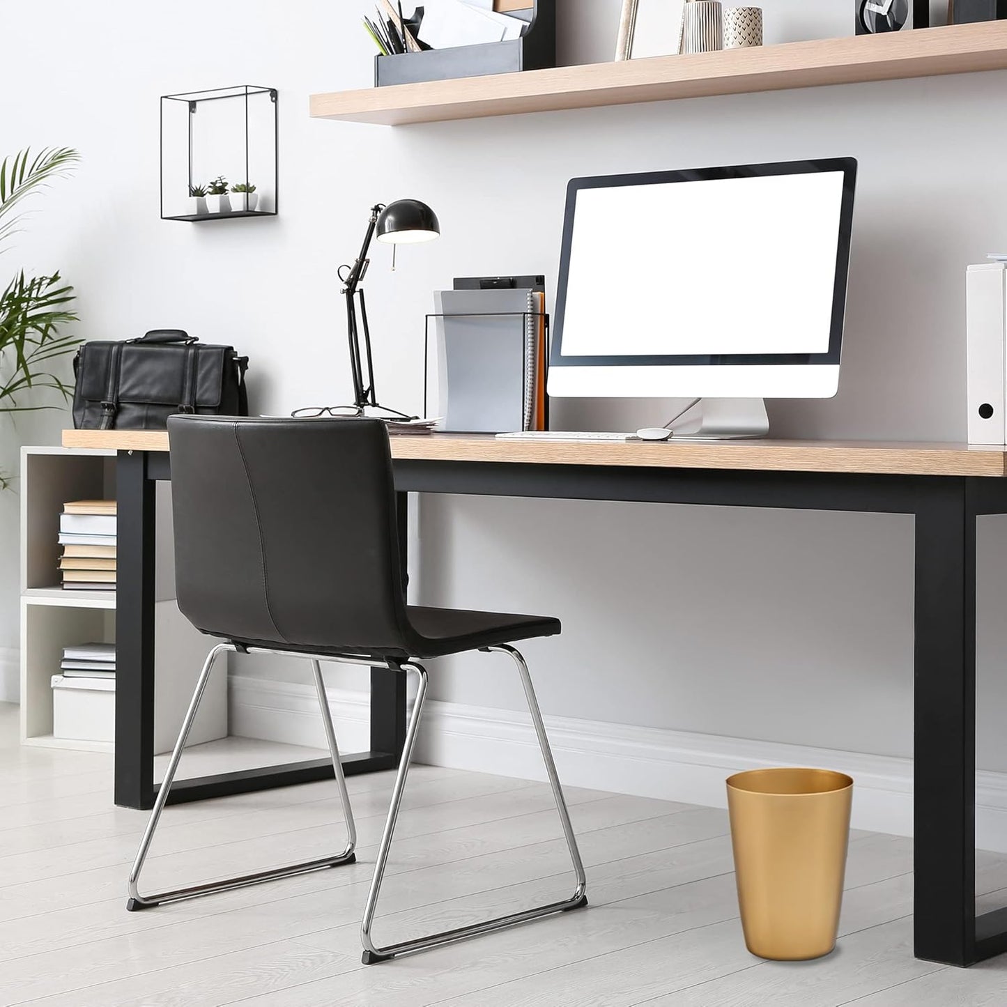 HOLDN’ STORAGE Small Trash Can - 1.58 Gallon Open Top Waste Bin, Compact Waste Can Perfect for Bathroom, Kitchen, Office, Dorm - Durable Garbage Can - Soft Brass