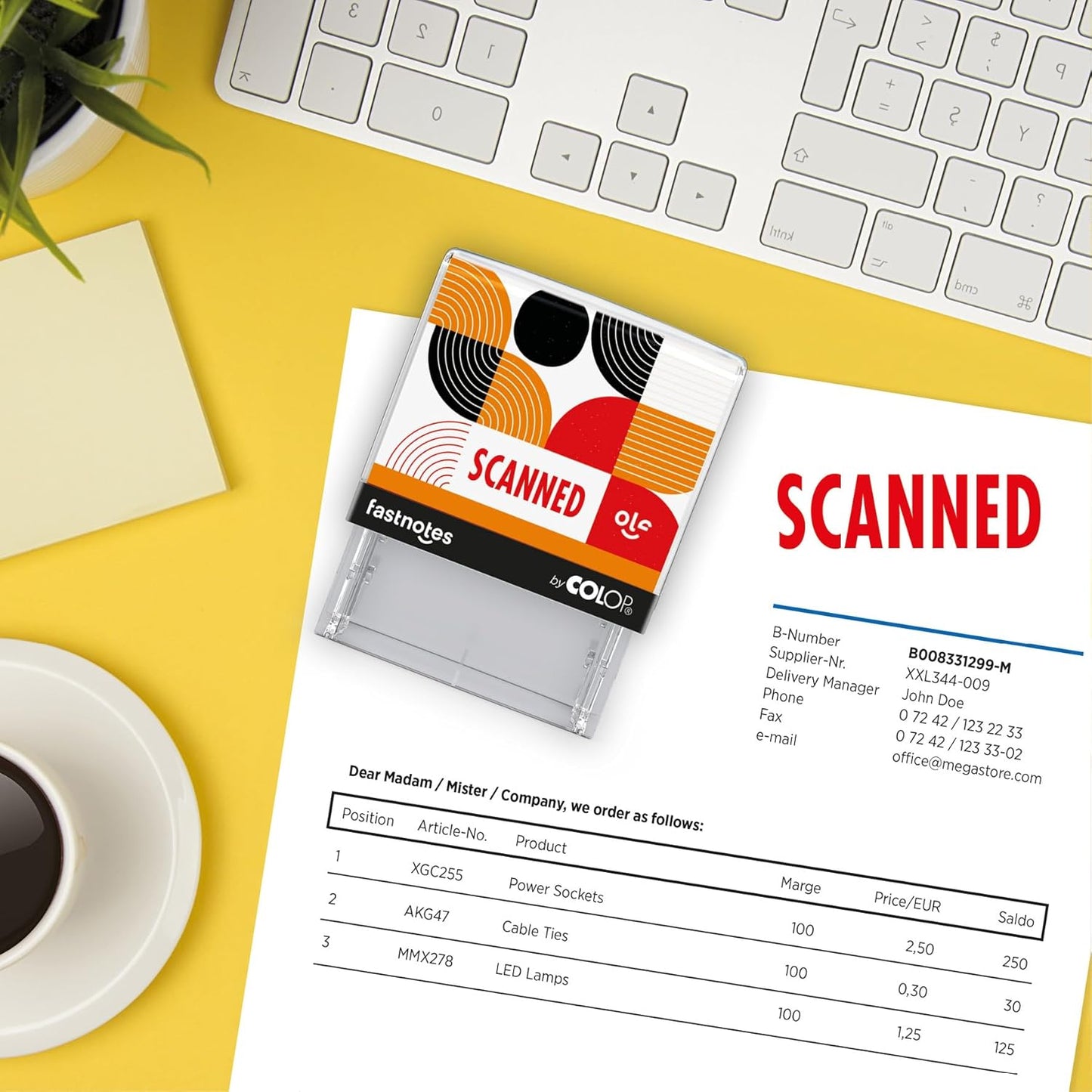 Fastnotes Scanned Self-Inking Rubber Stamp by COLOP - Great for Office Documents, Notary, Warehouse, Accounting Paperwork, Business, and Legal Documentation - Red Ink (Scanned- Red)