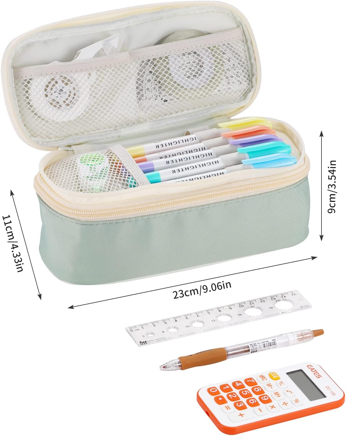 Dugio Big Pencil Case for Girls Organizer Pencil Bag with Zipper Pencil Pouch for School Teens Kids Aesthetic Large Pencil Pouch Green