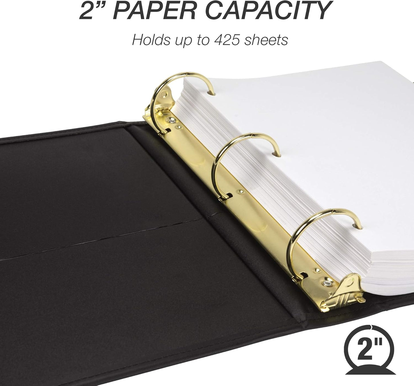 Samsill Classic Collection Leather 3 Ring Binder, Executive Presentation Portfolio, 2 Inch (Holds 425 Sheets), Brass Round Ring, Black