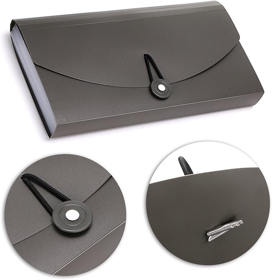 BTSKY Expanding File Folder -13 Pockets Small Accordion File Folder Expandable Card Ticket Holder File Storage Folder Check Bill File Folder Plastic Business Document Organizer Wallet Case New Grey