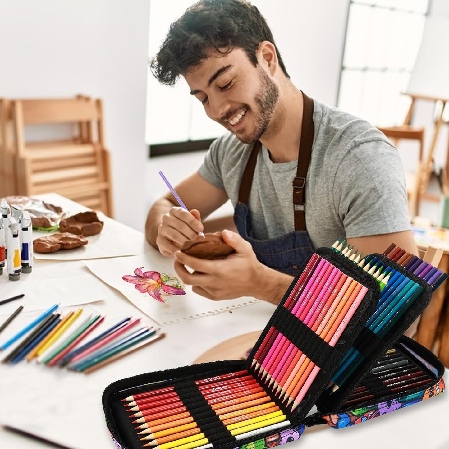 H & B Art Supplies, 72Pack Drawing Supplies for Adults, Drawing Kit with Coloring Book, Oil-Based Colored Pencils for Artists