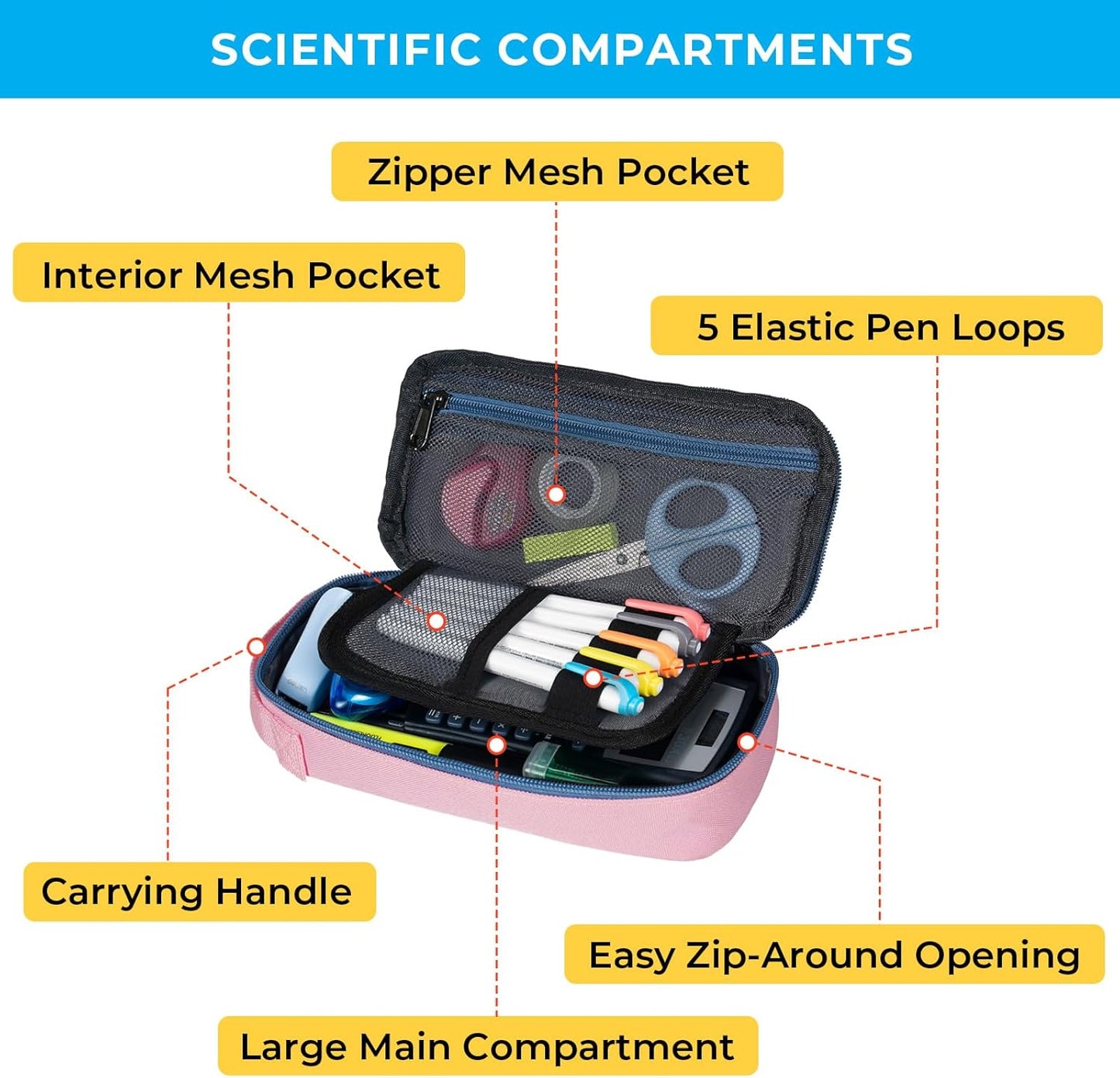 ECHSRT Big Pencil Case, Aesthetic Portable Zipper Pencil Bag with Hidden Pocket, Special Pouch for Men Women Adults, Stationery Organizer Pen Cases for Office Travel, Pink