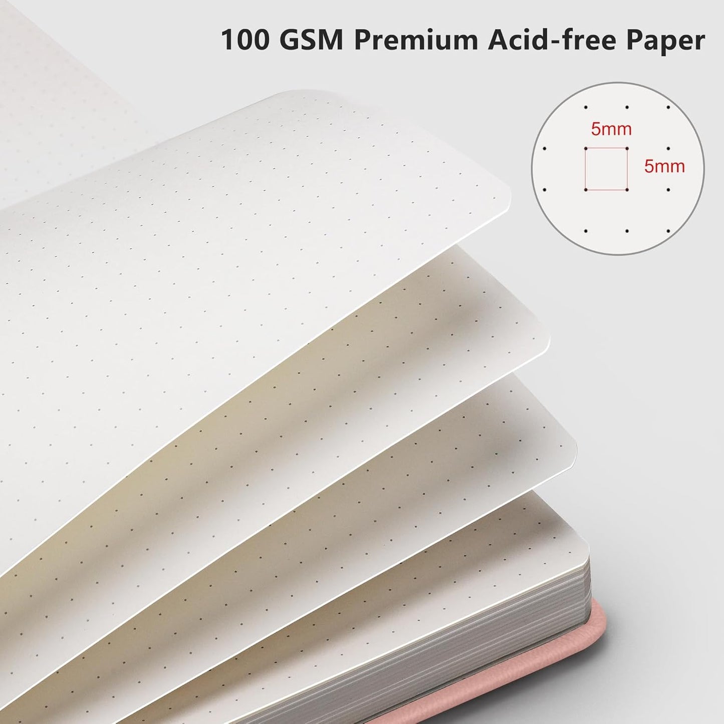 RETTACY Bullet Dotted Journal Notebook, 192 Pages, A5 Medium Size (5.7'' x 8.3''), Leather Hardcover, 100 GSM Thick Paper, for Bullet Journaling, Planning, Tracking (Pink)