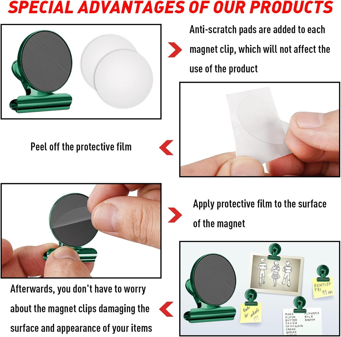 FINDMAG 12 Pack Magnetic Clips for Picture Hanging and Photo Display, Heavy Duty Scratch-Free Magnets for Refrigerator, Whiteboard, Fridge, Kitchen, Office, School, Classroom, Green.