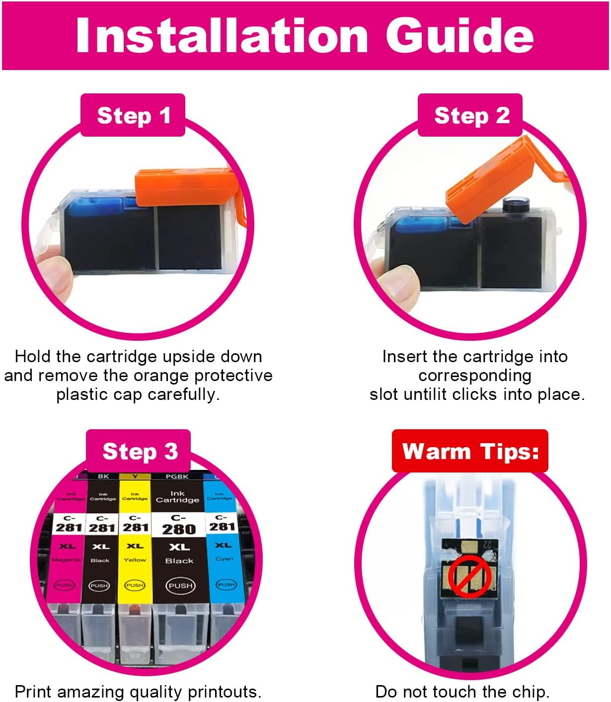 CLI-281 XXL Cyan/Magenta/Yellow-3 Color Ink Compatible with Canon 281XXL CLI281 Value Pack Work for Pixma TS6120 TS8120 TR7520 TR8520 TS9120 TS6220 TS8220 TS9520 TS9521C