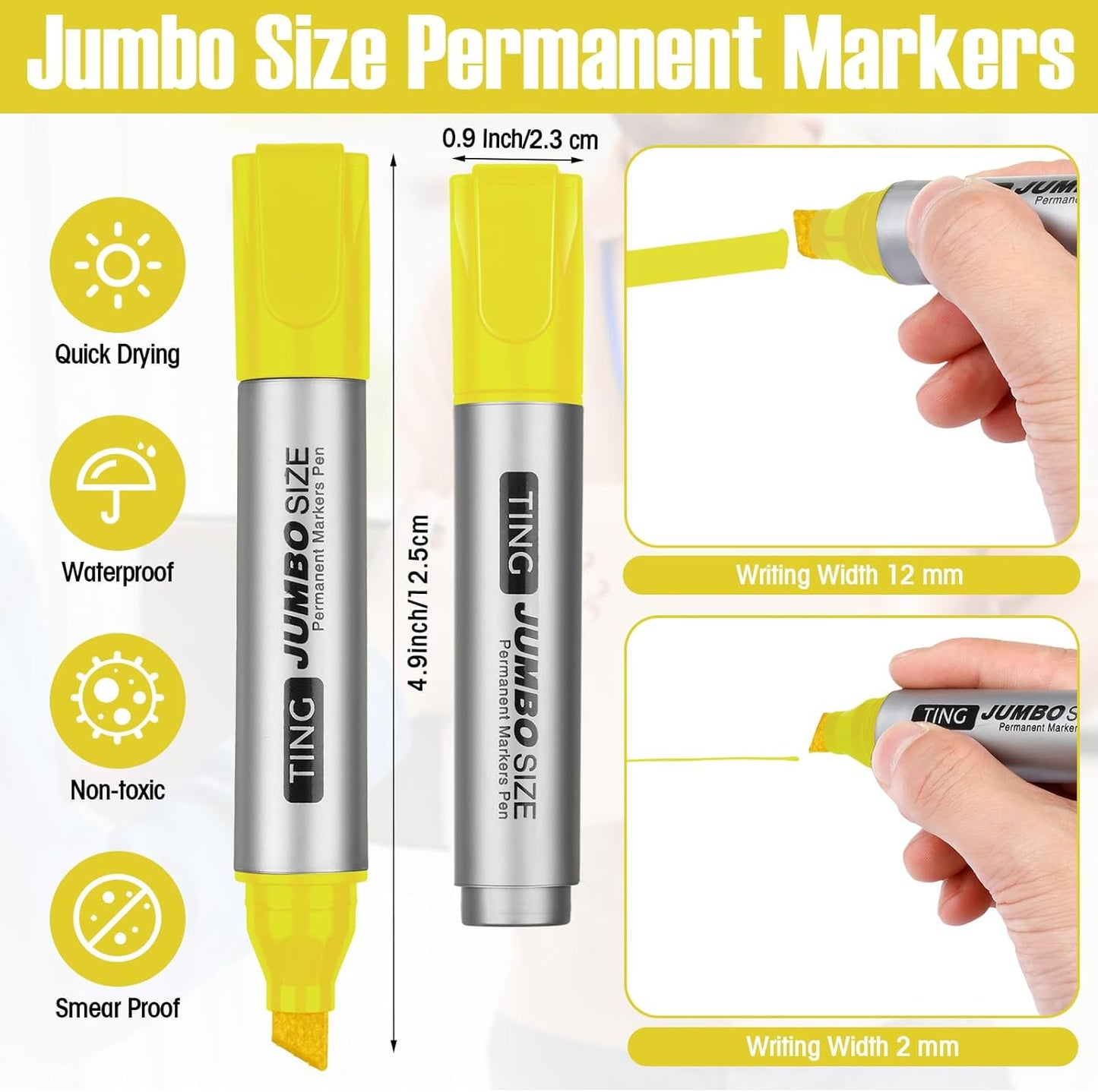 Fuutreo 10 Pack Jumbo Permanent Markers Bulk Large Chisel Tip Permanent Markers Quick Drying Waterproof Big Huge Poster Pens for Office, Logistics Company and More(Yellow)