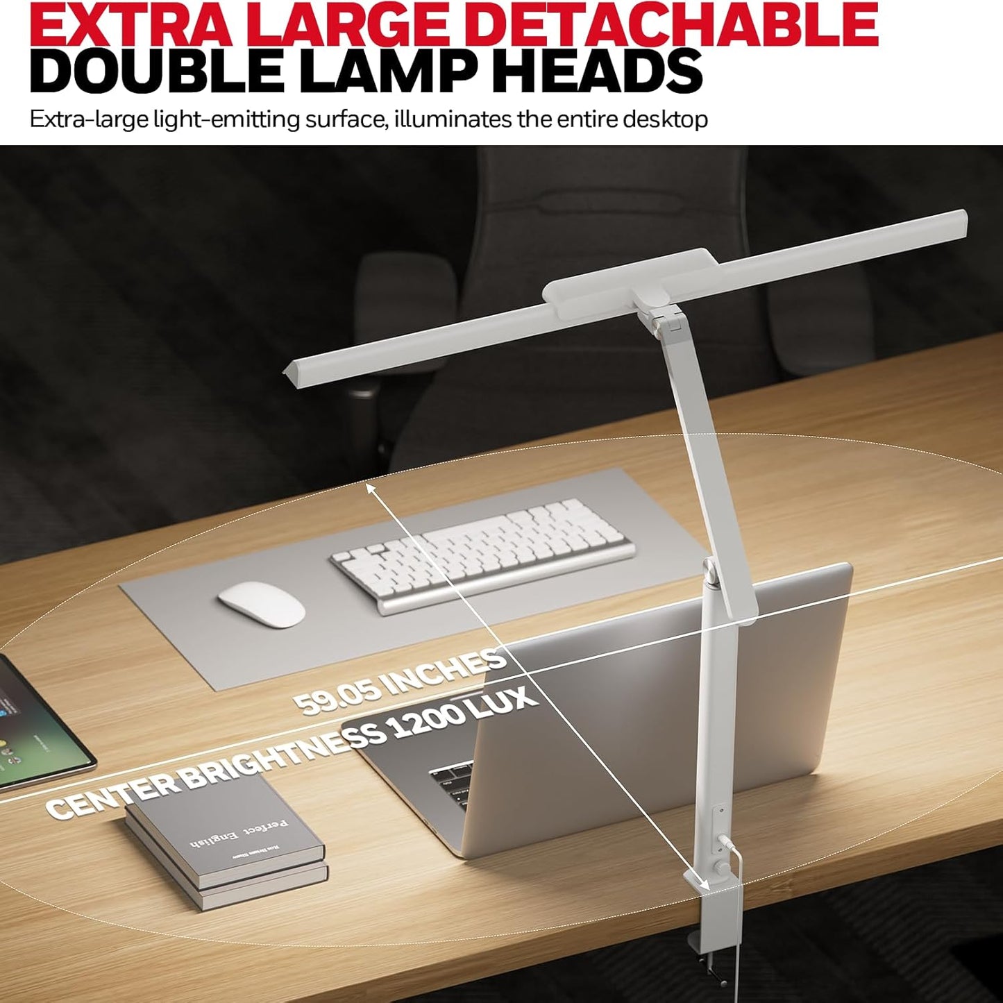 Honeywell LED Desk Lamp with Clamp - HJ1 Sunturalux Eye-Caring Clip on Lights for Home Office, 1200LM Clamp Lamp 4 Color Modes Stepless Dimming Task Desk Light for Working White