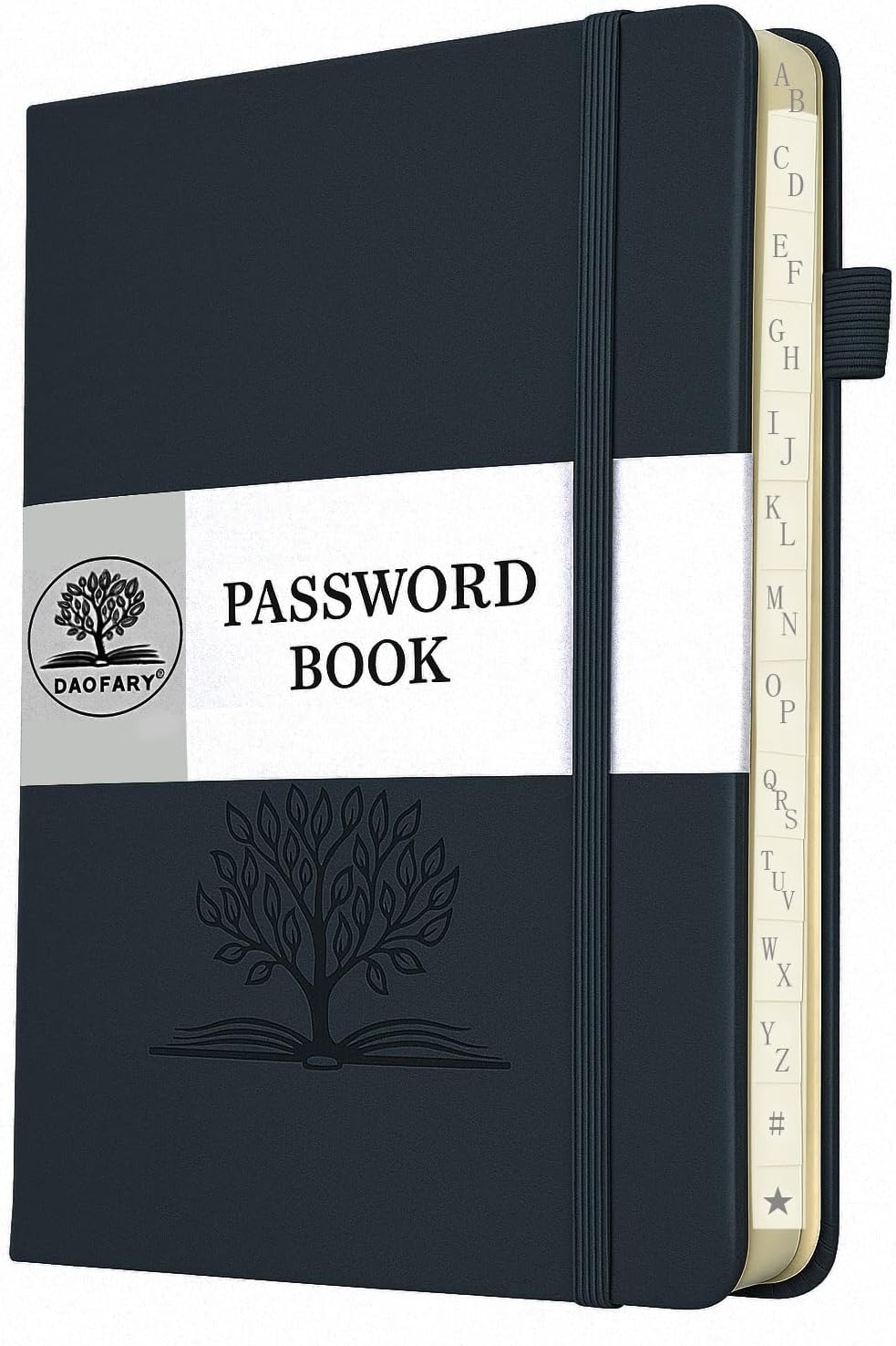 DAOFARY Password Book with Alphabetical Tabs - Small Password Keeper Book (5.6 * 4.3 in) with Inner Pocket, Hardcover Password Keeper Notebook for Log Internet Website Information (Dark Blue)