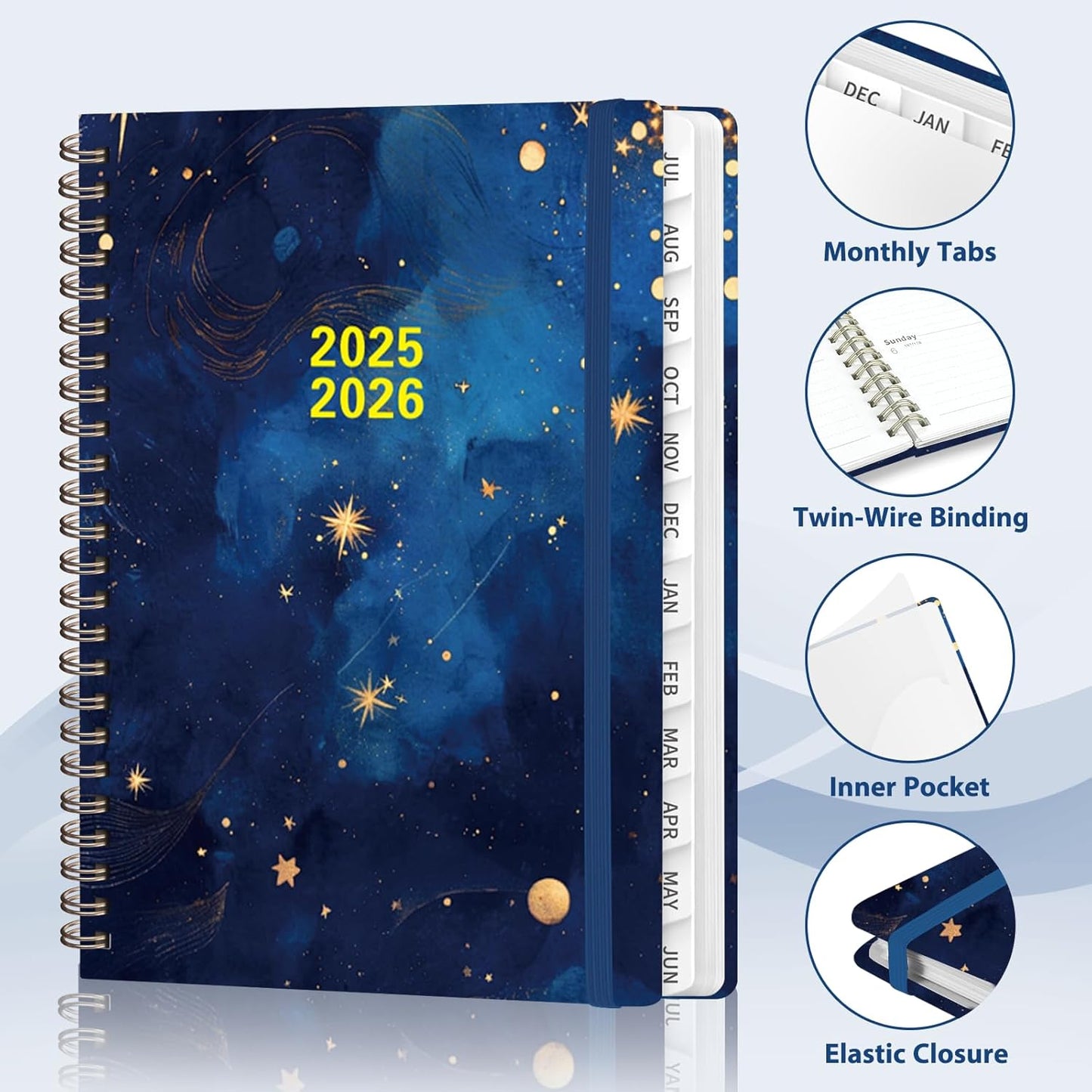Planner 2025-2026 for Women & Men, Weekly and Monthly Calendar Notebook (July 2025 - June 2026), Hardcover Spiral Bound School Teacher Student Planner with Tabs, Inner Pocket, A5 (6.3" x 8.5")